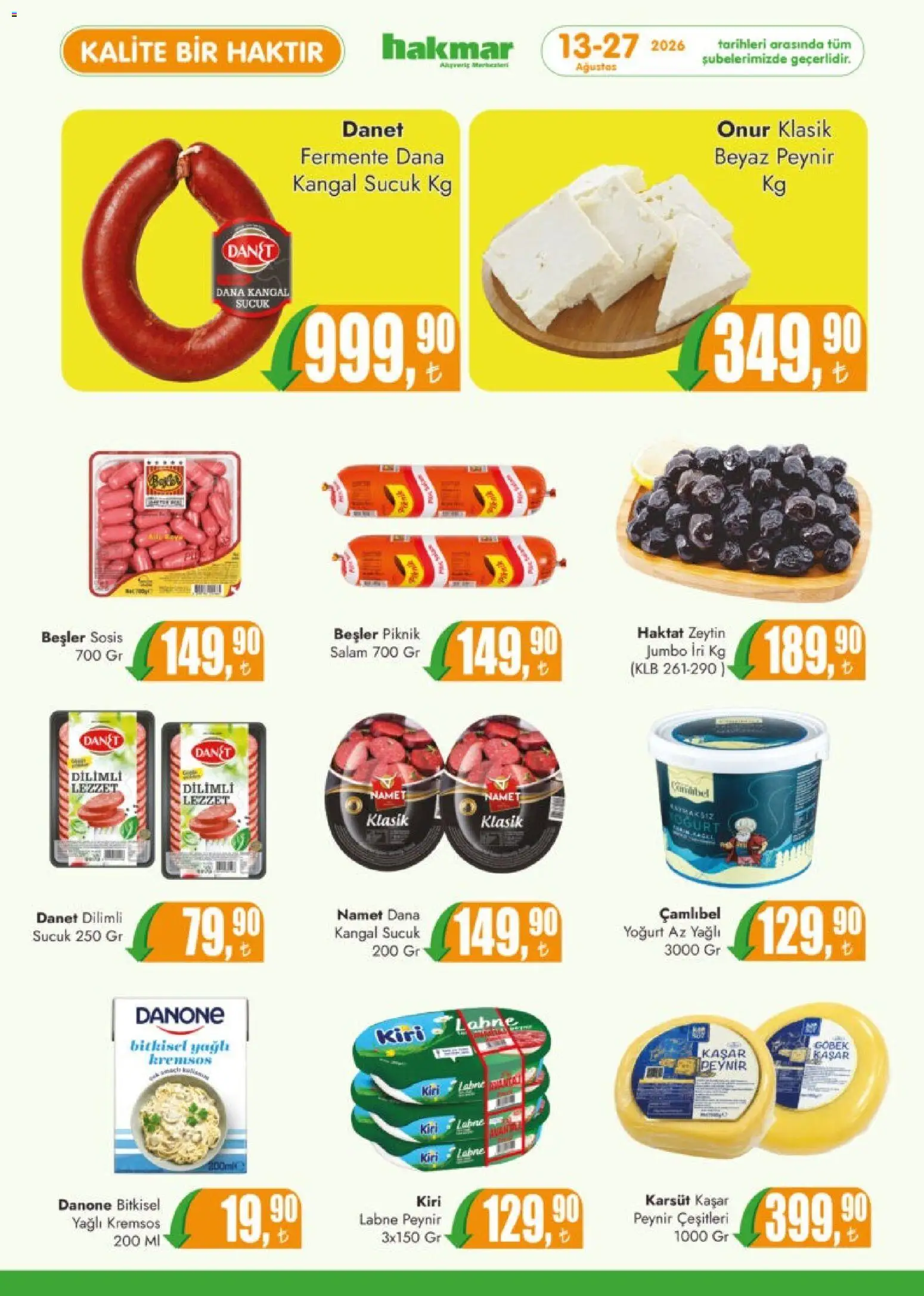 Hakmar Katalog - 13 Ağustos 2026 tarihinden itibaren geçerlidir | Sayfa: 8 | Ürünler: Peynir, Yoğurt, Salam, Sucuk
