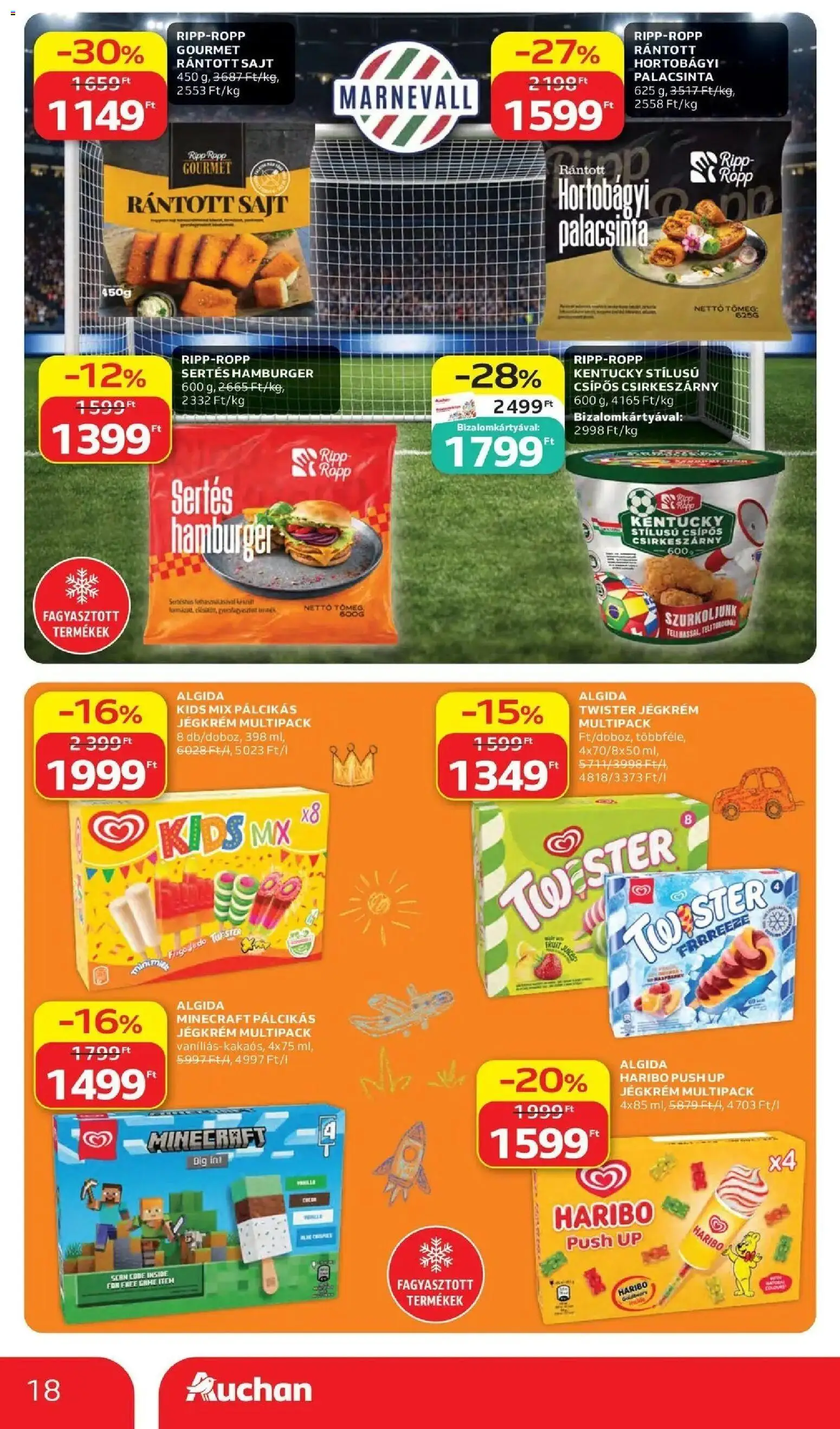 Auchan akciós ujság - amely érvényes a következő dátumtól: 28.05.2026 | Oldal: 18 | Termékek: Rántott sajt, Sajt, Jégkrém, Pálcikás jégkrém
