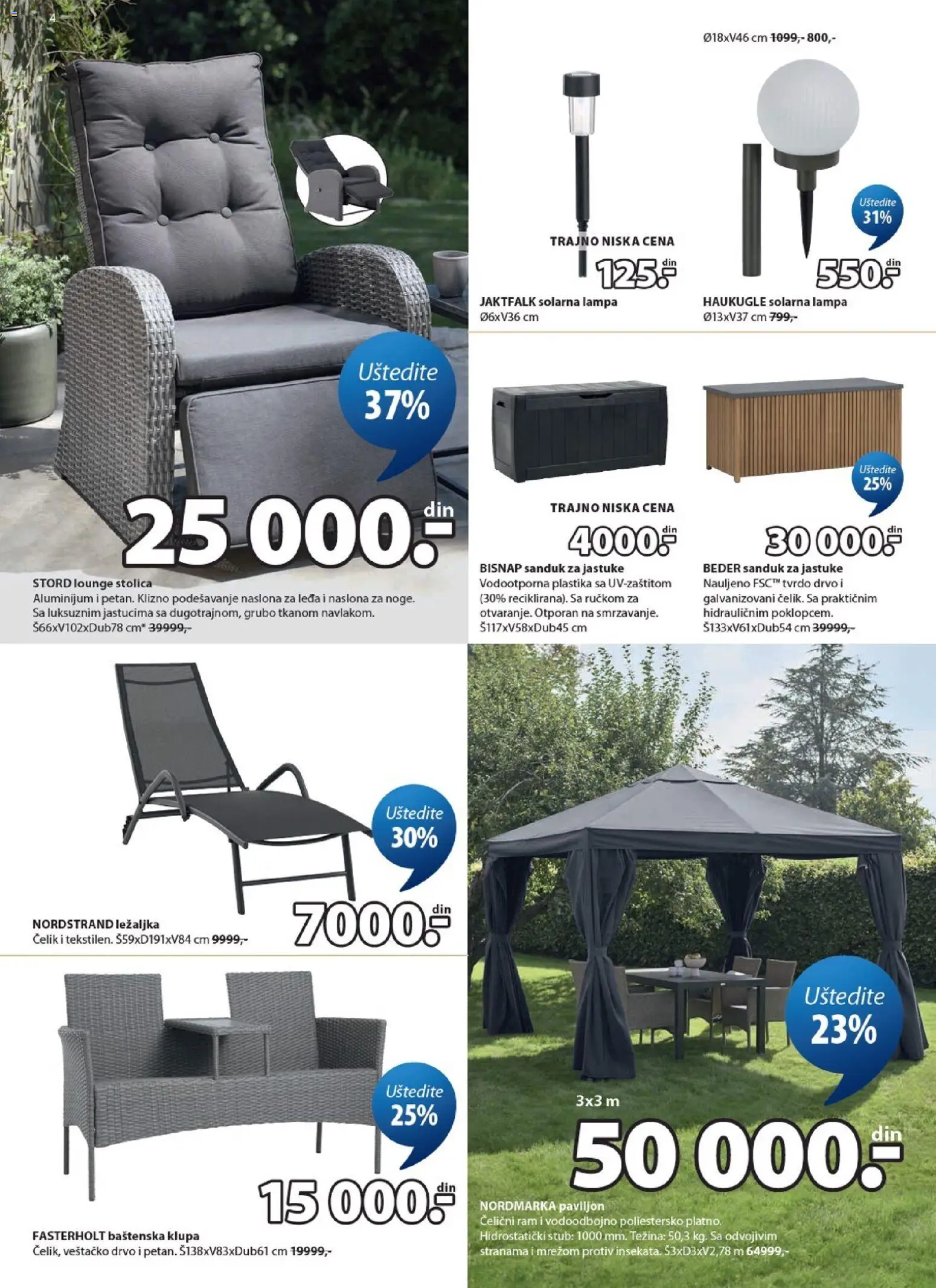 Jysk katalog - važi od 24.06.2026 | Strana: 4 | Proizvode: Solarna lampa, Ležaljka, Lampa, Klupa