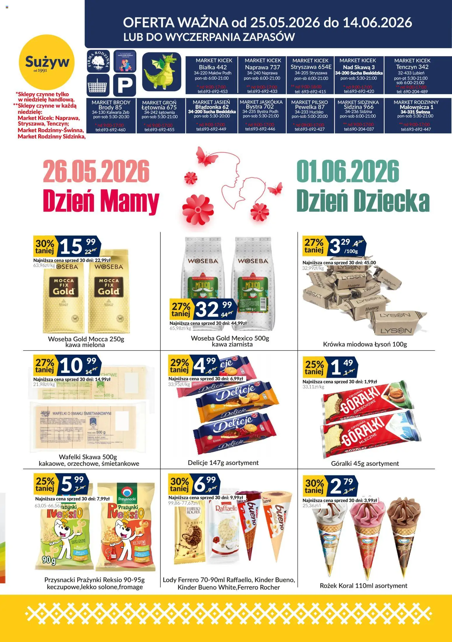 Sużyw gazetka od 25.05.2026 | Strona: 1 | Produkty: Krowka, Kinder Bueno, Wafelki, Ferrero rocher