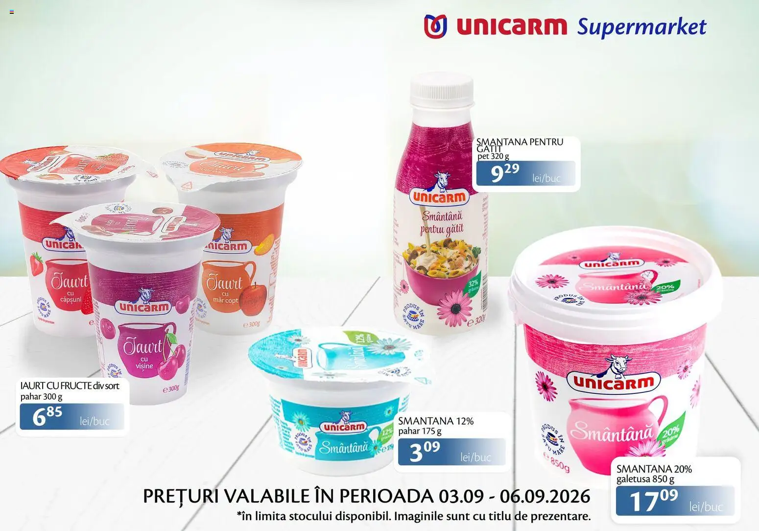 Noul catalog Unicarm – valabil de la 03.09.2026 | Pagină: 3 | Produse: Șort, Iaurt, Căpșuni, Smântână