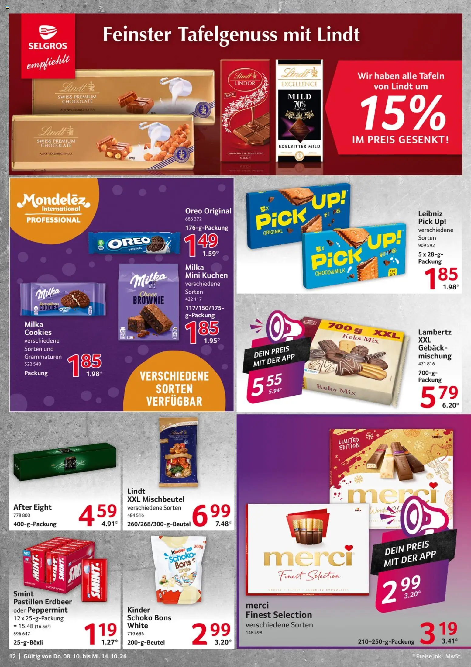 Selgros Prospekt – gültig ab 08.10.2026 | Seite: 12 | Produkte: Merci, Milch, Lindor, Kuchen