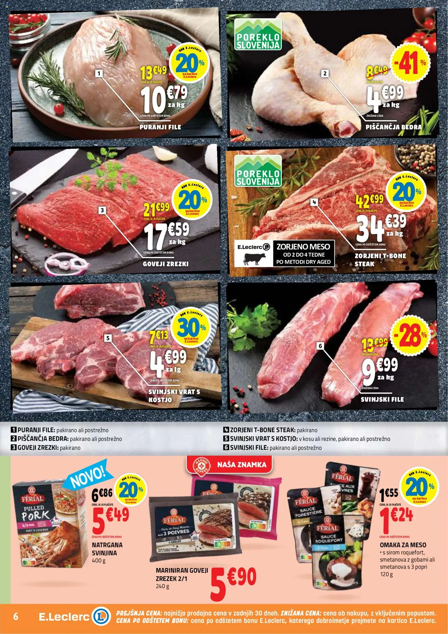 Novi E.leclerc katalog ponudbe – veljaven od 22.07.2026 | Stran: 6 | Izdelki: Piščančja bedra, Zrezki, Omaka