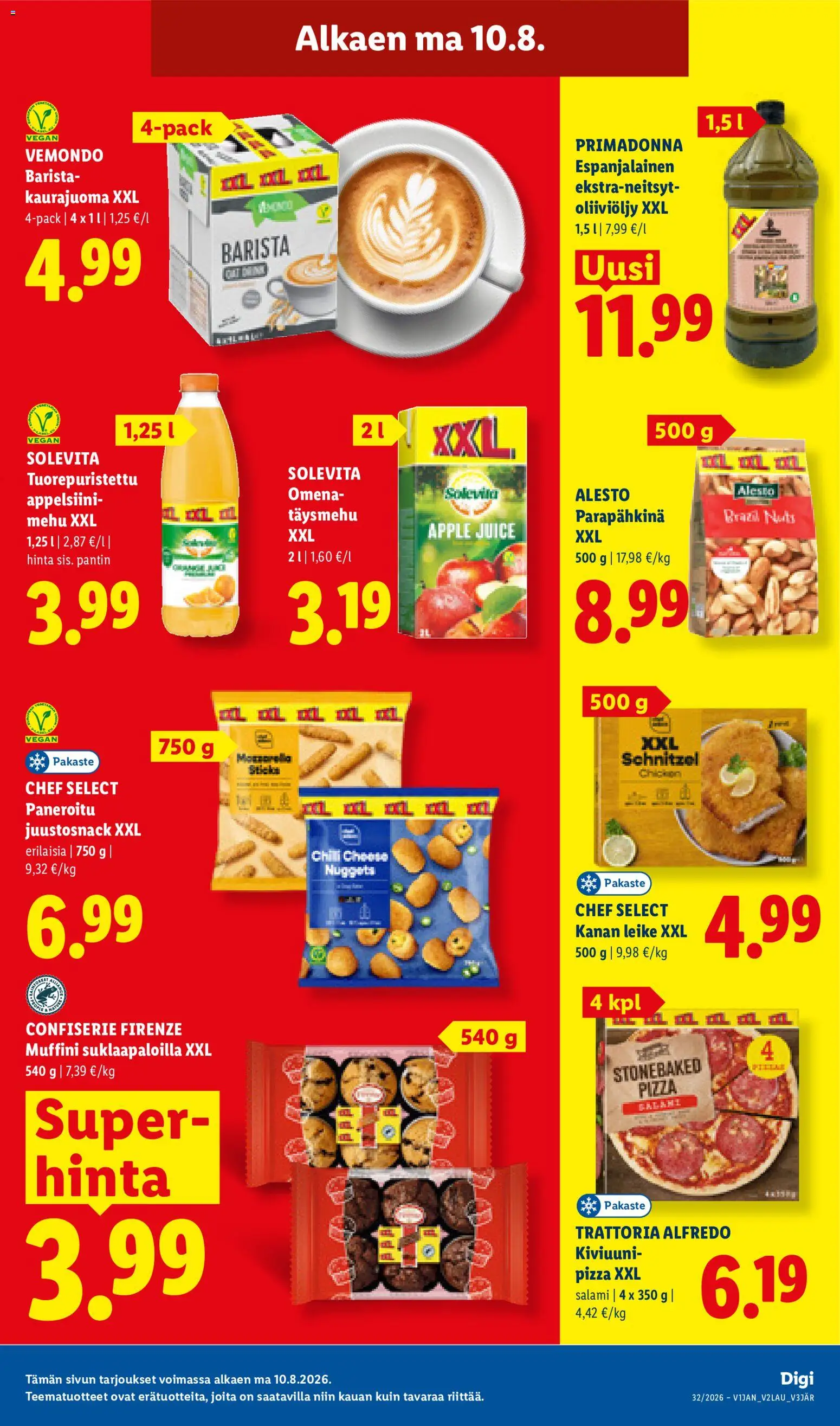 Lidl tarjoukset – voimassa 06/08/2026 alkaen | Sivu: 25 | Tuotteet: Kaurajuoma, Appelsiinimehu, Salami, Pizza