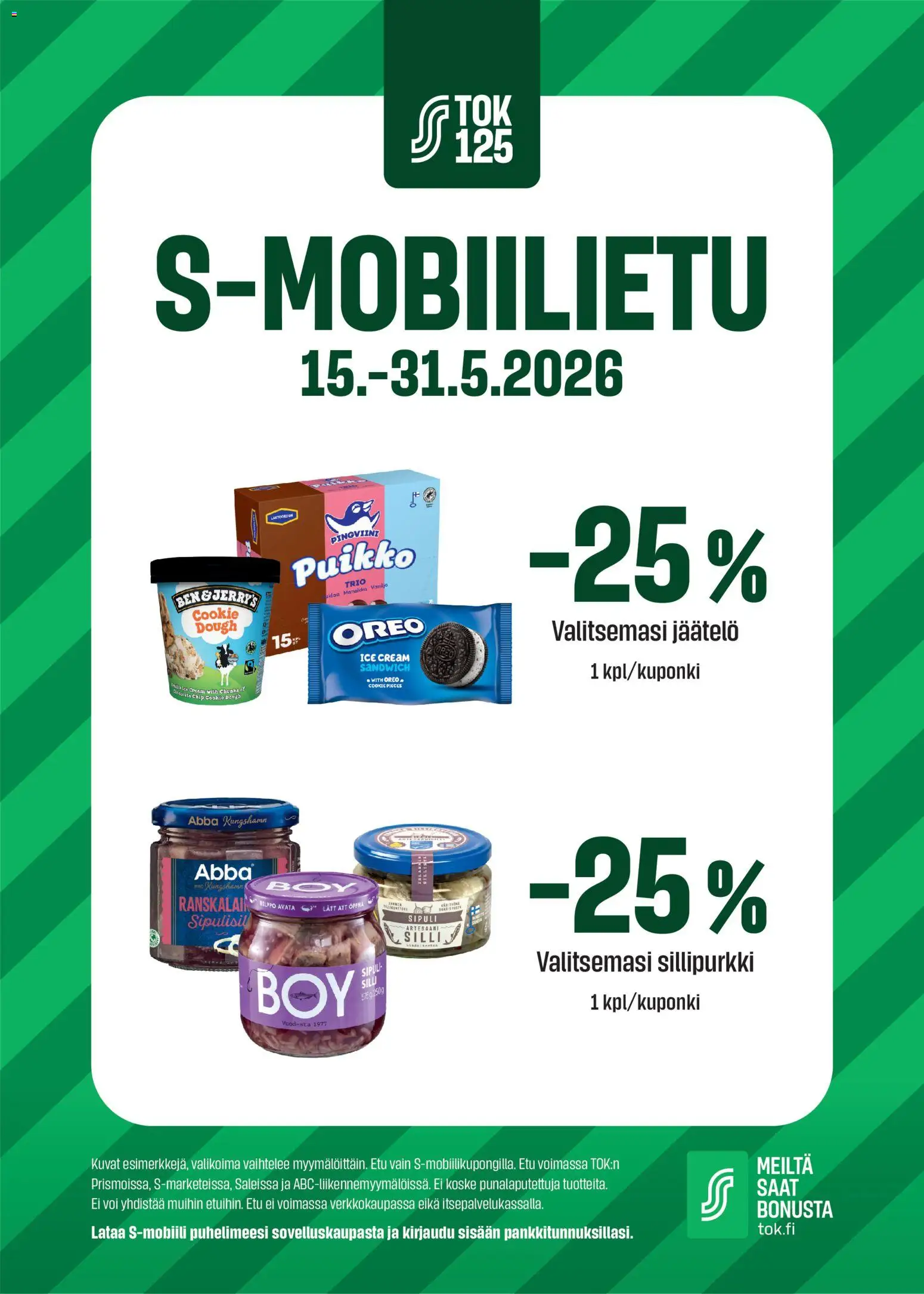 S-market tarjoukset - S-mobiilietu – voimassa 15.05.2026 alkaen | Sivu: 1 | Tuotteet: Oreo, Silli, Voi, Jäätelö