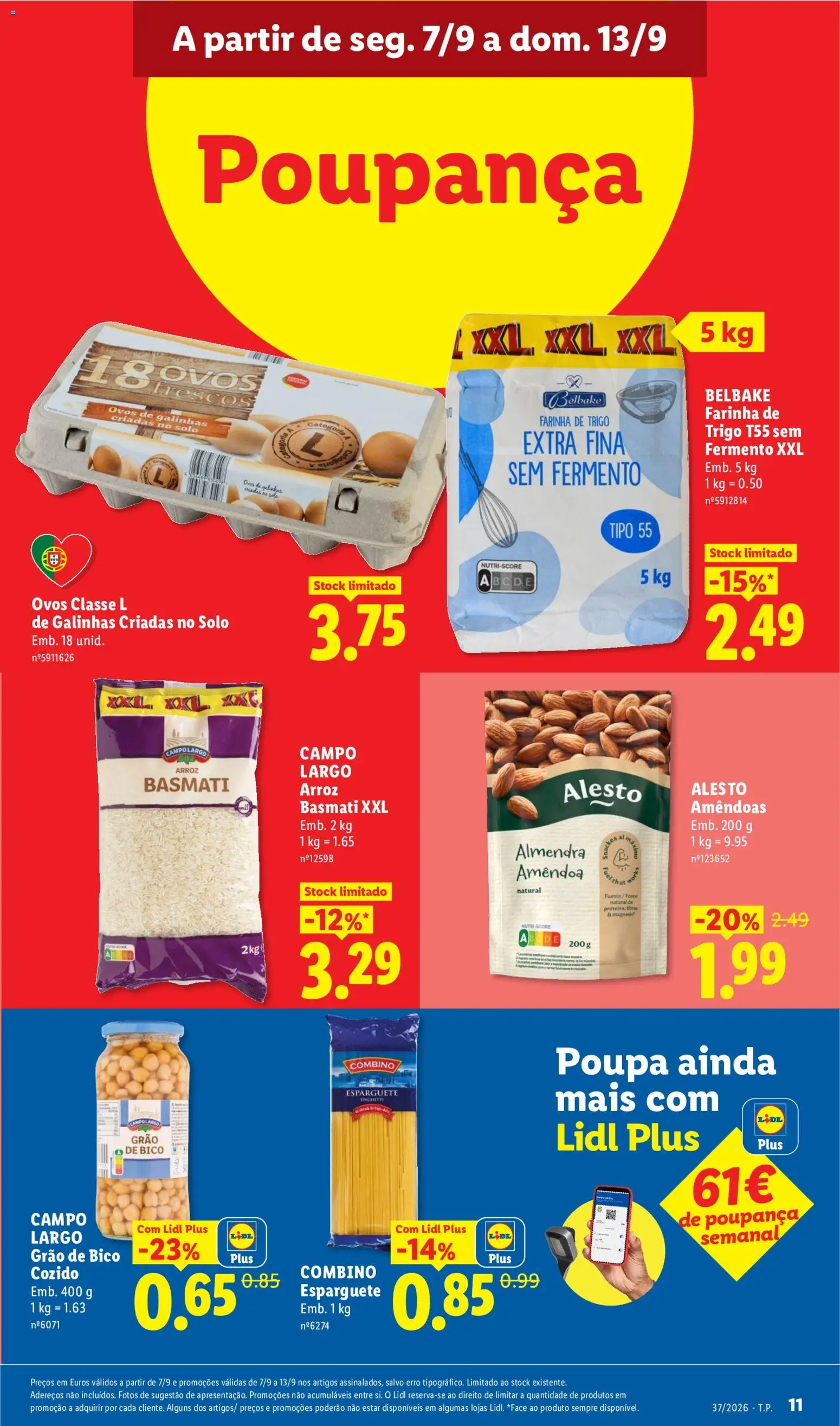 Lidl Promoções Semanais │ válido de 07/09/2026 | Página: 13 | Produtos: Amêndoas, Esparguete, Arroz, Farinha