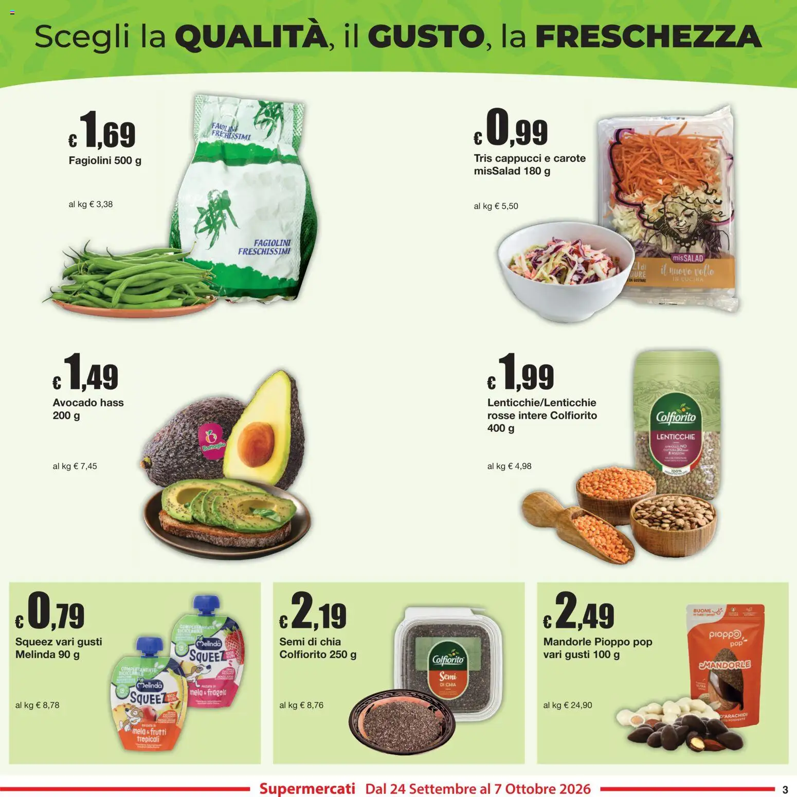 Volantino Sì con Te del 24/09/2026 | Pagina: 3 | Prodotti: Avocado, Lenticchie, Arachidi, Fagiolini