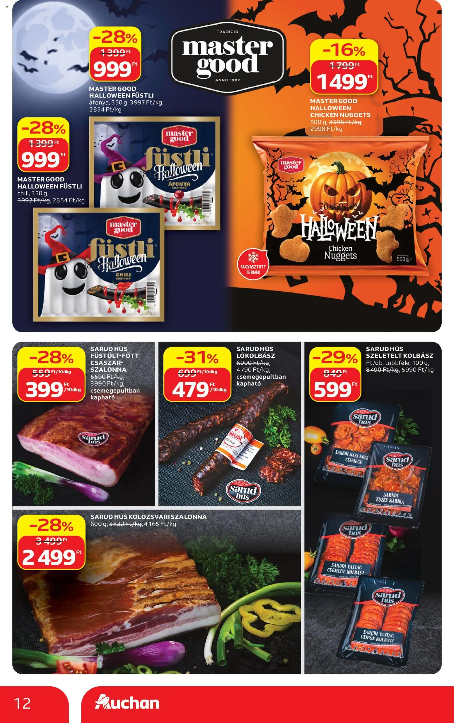 Auchan akciós ujság - amely érvényes a következő dátumtól: 2026.10.01. | Oldal: 12 | Termékek: Chili, Kolbász, Nuggets, Szalonna