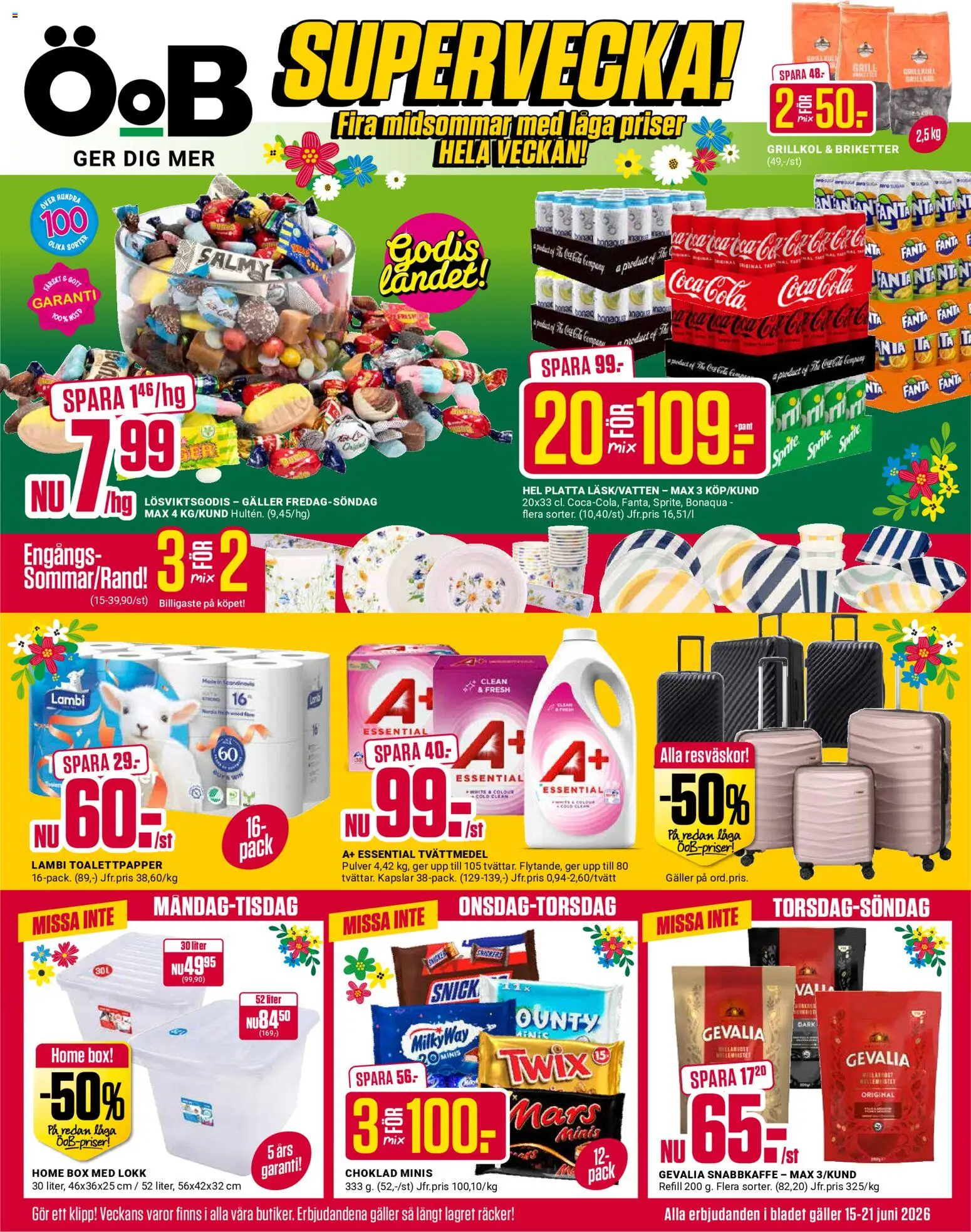 ÖoB reklamblad aktuell från 15.06.2026 | Sida: 1 | Produkter: Grill, Briketter, Tvättmedel, Galler