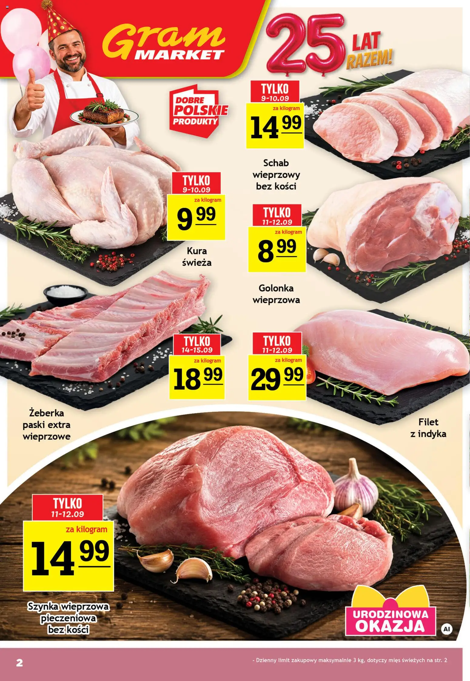 Gram Market gazetka od 09.09.2026 | Strona: 2 | Produkty: Golonka, Żeberka, Szynka wieprzowa, Szynka