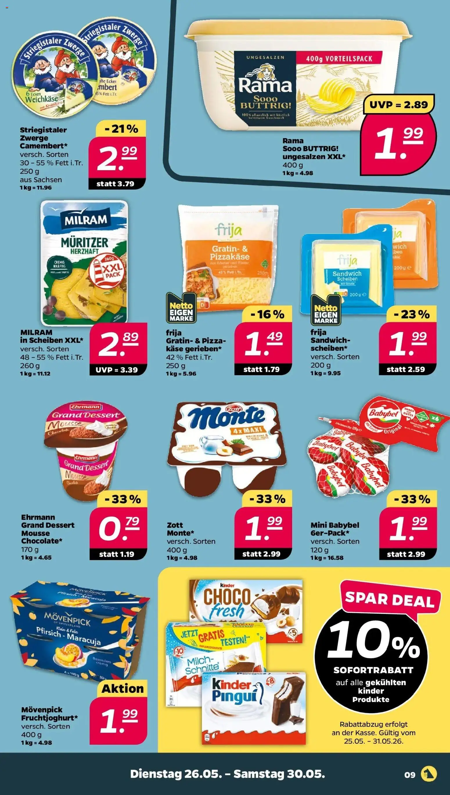Netto Wochenangebote – gültig ab 26.05.2026 | Seite: 9 | Produkte: Rama, Käse, Edamer, Pfirsich