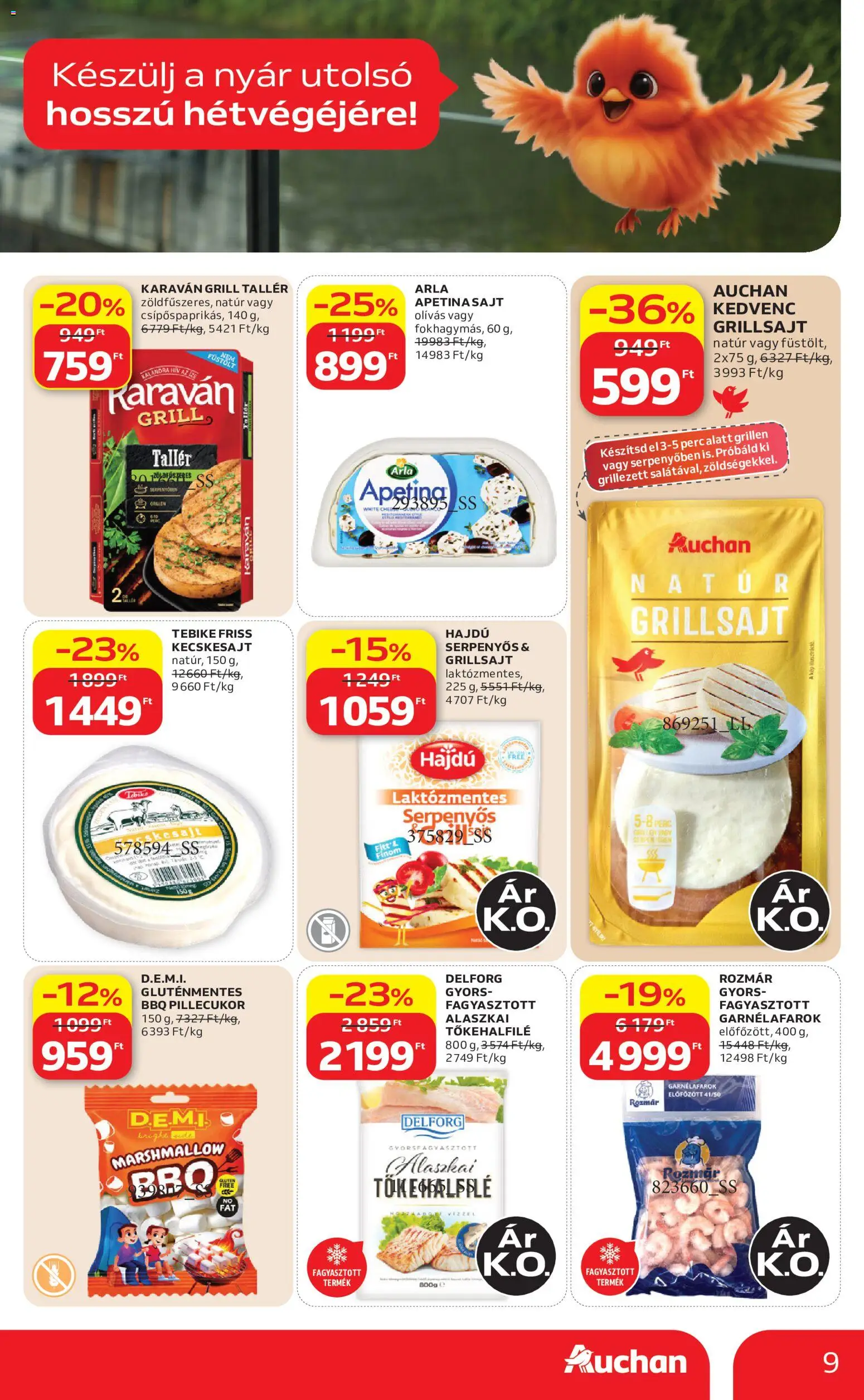 Auchan akciós ujság - amely érvényes a következő dátumtól: 2026.08.13. | Oldal: 9 | Termékek: Grill, Pillecukor, Kecskesajt, Gluténmentes