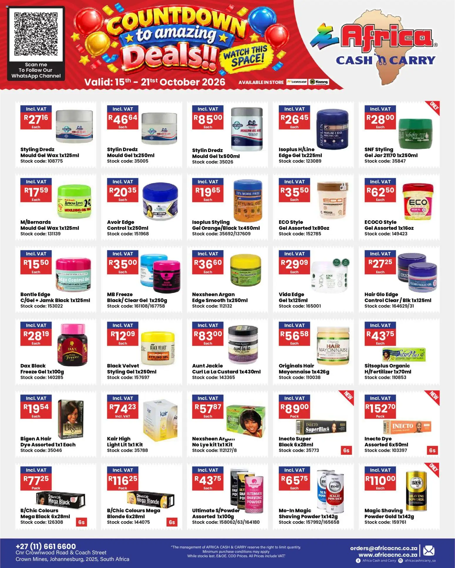 New Africa Cash & Carry catalogue – valid from 15/10/2026 | Page: 4 | Products: Watch, Light, Mayonnaise, Dye