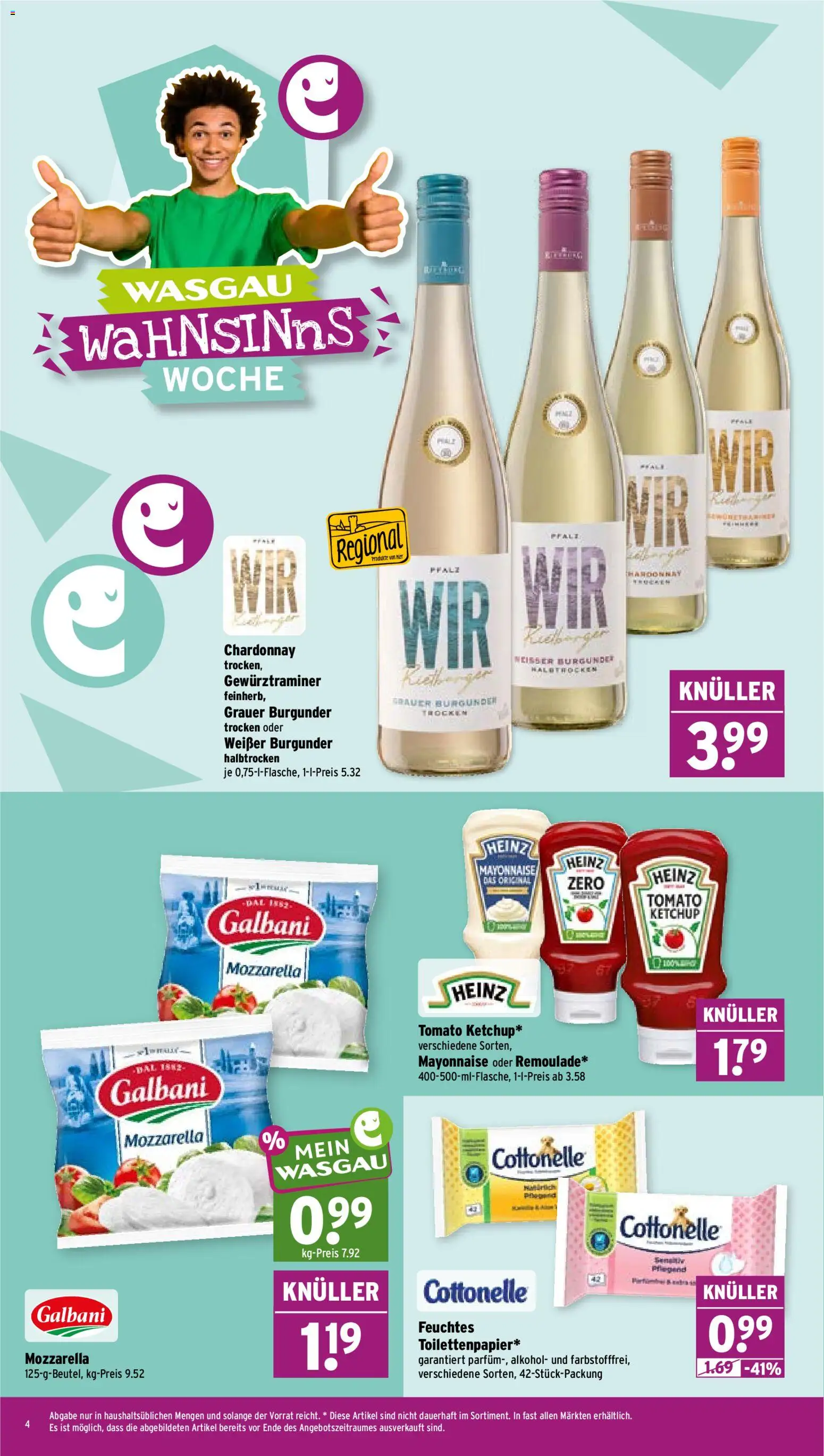 Wasgau Prospekt – gültig ab 26.05.2026 | Seite: 4 | Produkte: Mozzarella, Mayonnaise, Ketchup