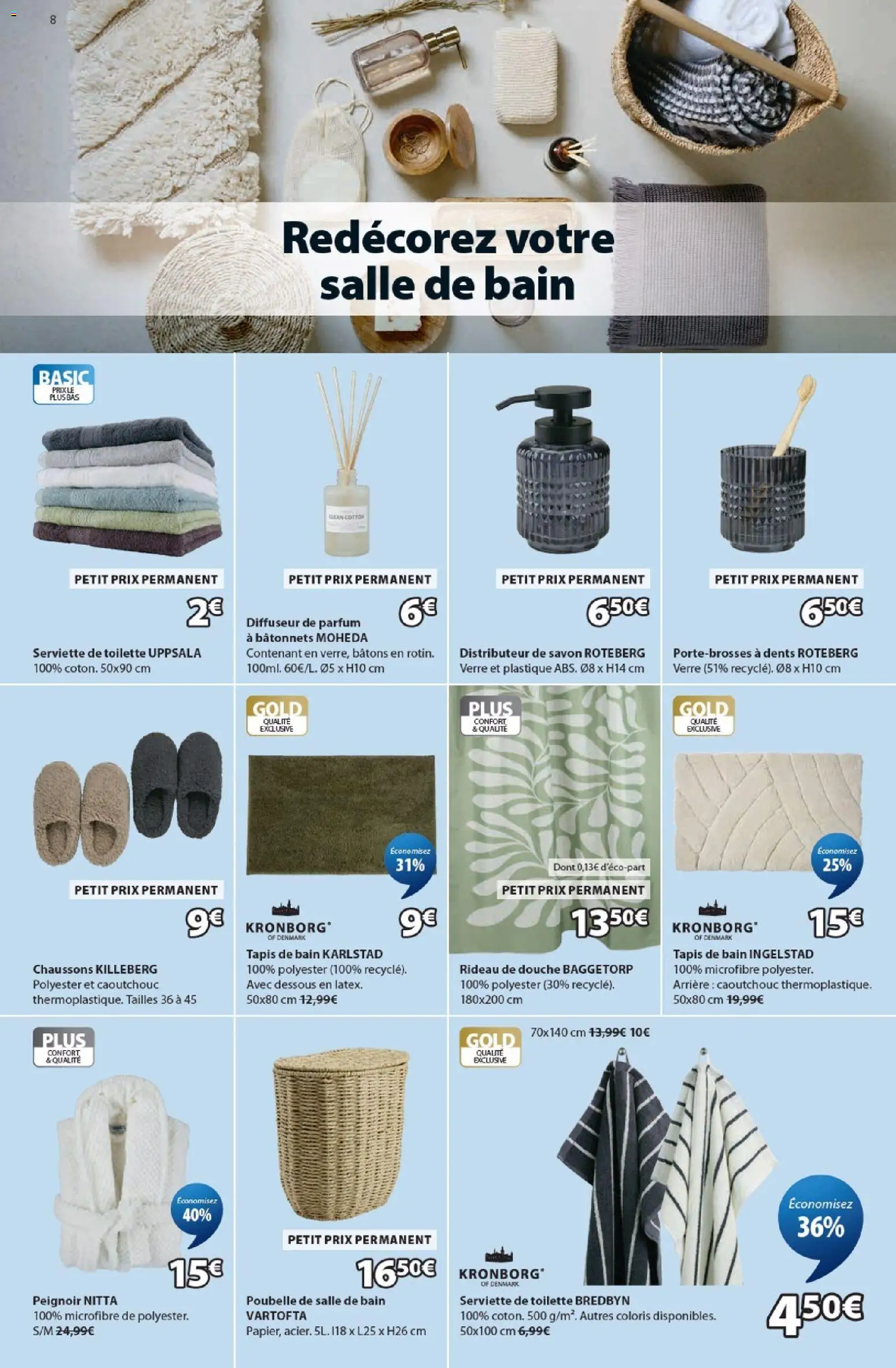{H1} | Page: 8 | Produits: Tapis de bain, Douche, Chaussons, Rideau
