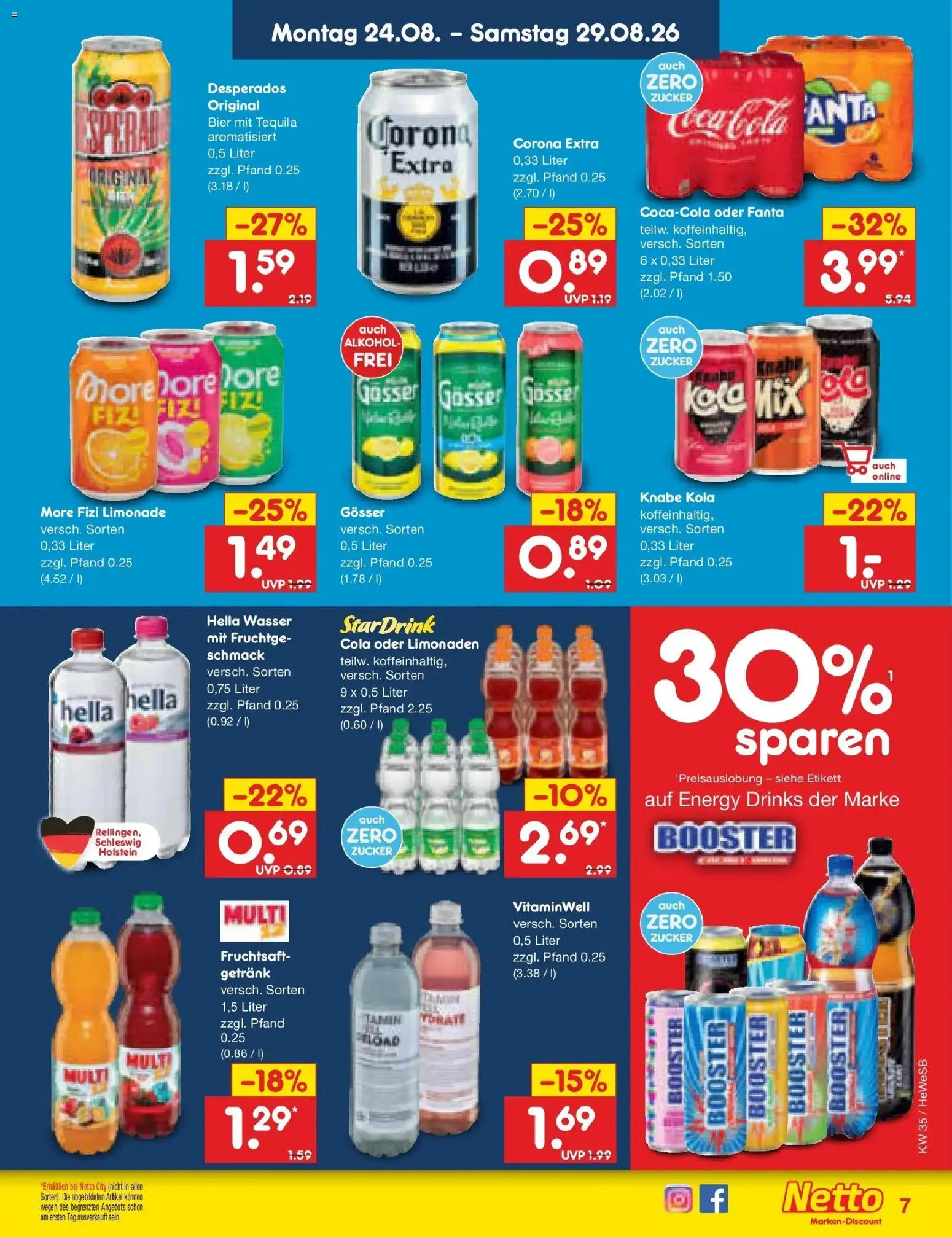 Netto Marken-Discount Prospekt Hamburg (ab 24.08.2026) » Angebote | Seite: 7 | Produkte: Fanta, Energy, Tequila, Fruchtsaft