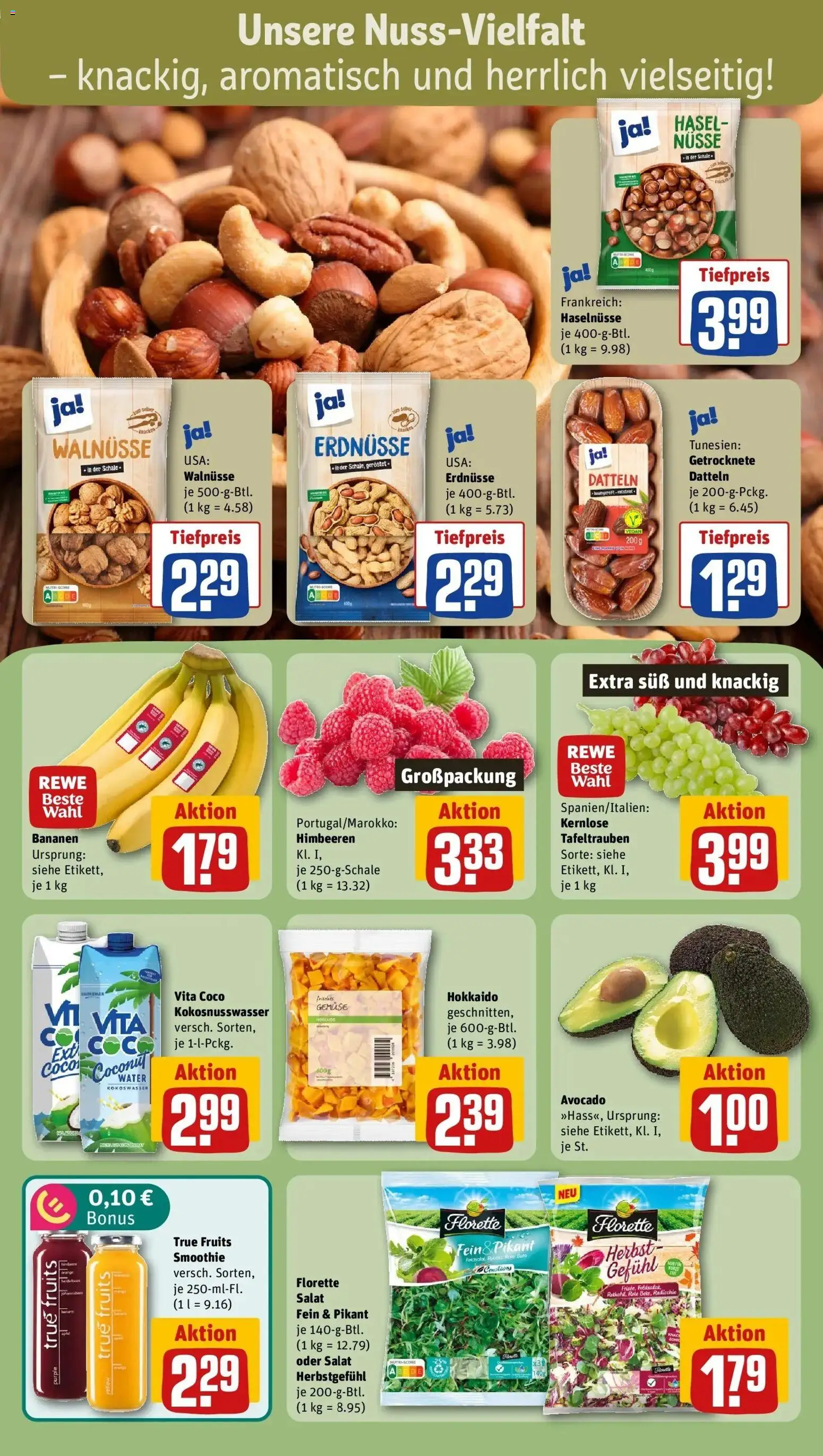 REWE Prospekt ab 26.10.2026 zum Blättern » Angebote | Seite: 6 | Produkte: Himbeeren, Bananen, Avocado, Nüsse