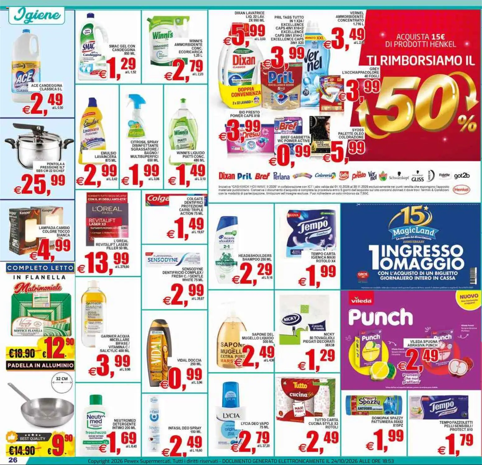 Volantino Pewex del 23/10/2026 | Pagina: 26 | Prodotti: Candeggina, Pattumiera, WC, Lampada