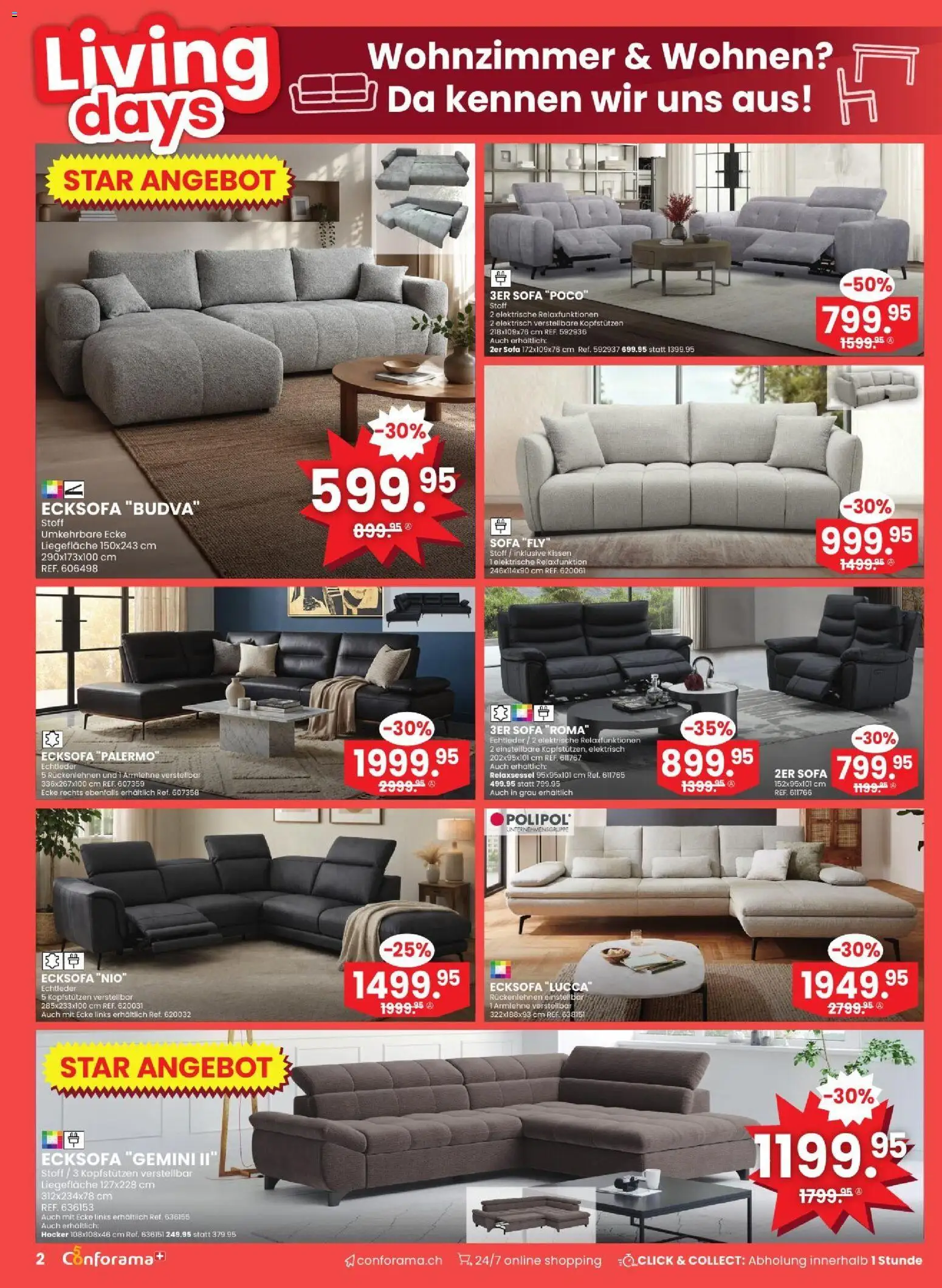 Conforama aktionen – gültig ab 28.10.2026 | Seite: 2 | Produkte: Kissen, Sofa, Ecksofa, Relaxsessel