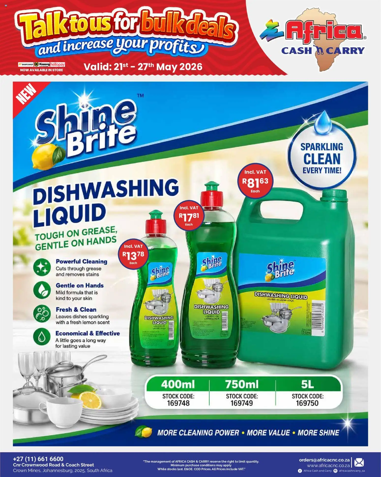 New Africa Cash & Carry catalogue – valid from 21.05.2026 | Page: 16 | Products: Stock, Lemon, Dishwashing liquid
