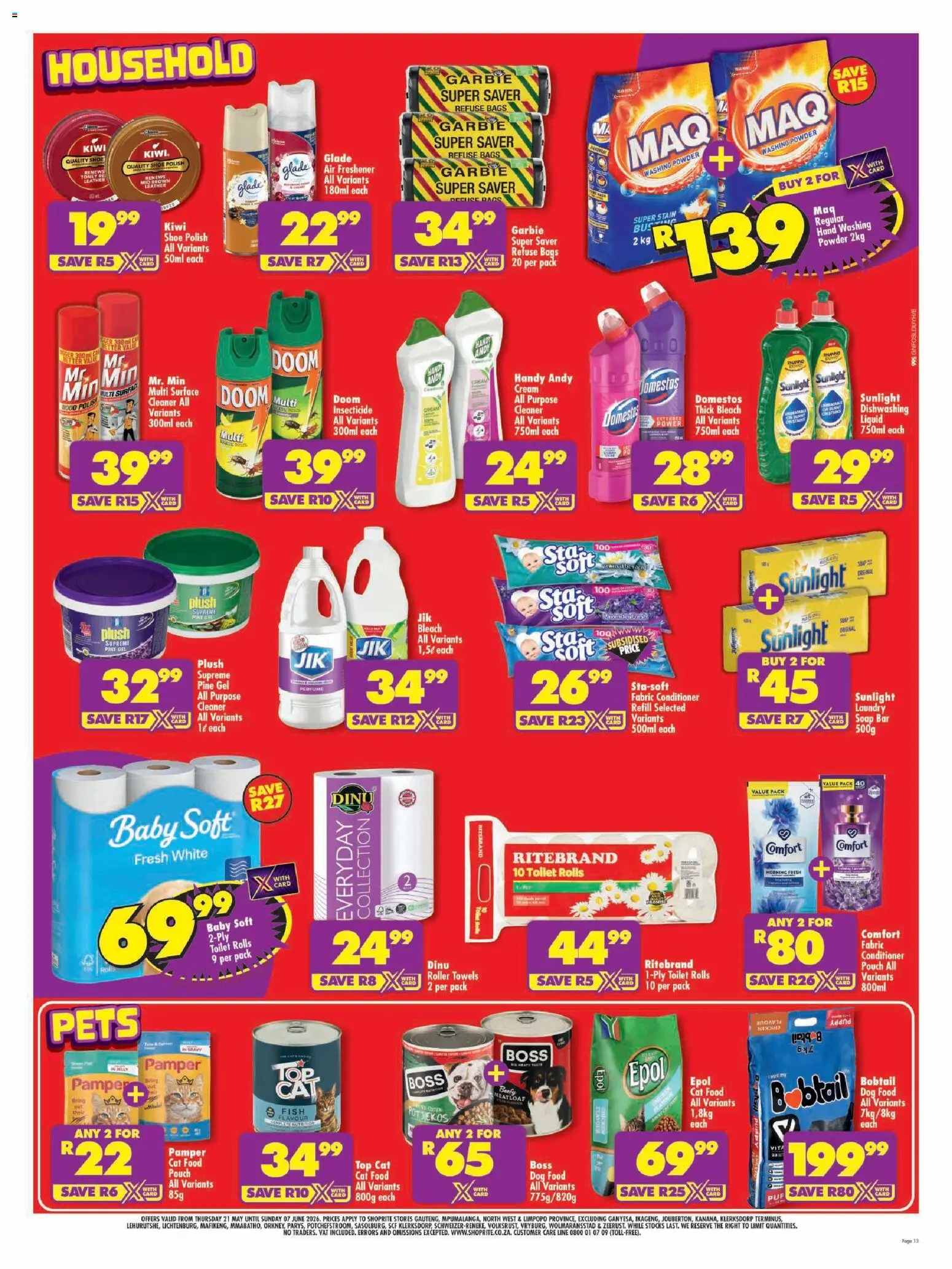 New Shoprite catalogue – valid from 21.05.2026 | Page: 13 | Products: Air freshener, Fish, Cat food, Dishwashing liquid