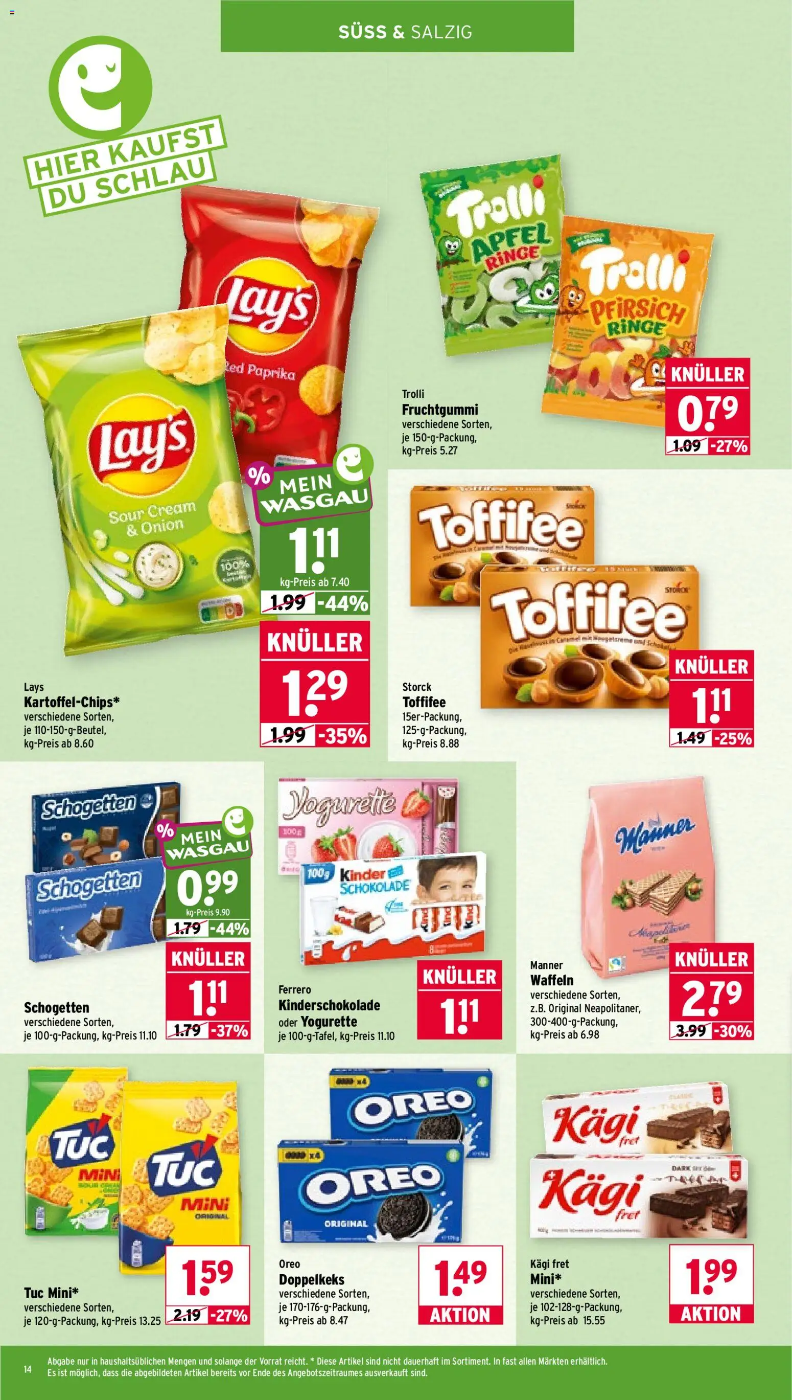 Wasgau Prospekt – gültig ab 24.08.2026 | Seite: 14 | Produkte: Yogurette, Schokolade, Paprika, Pfirsich