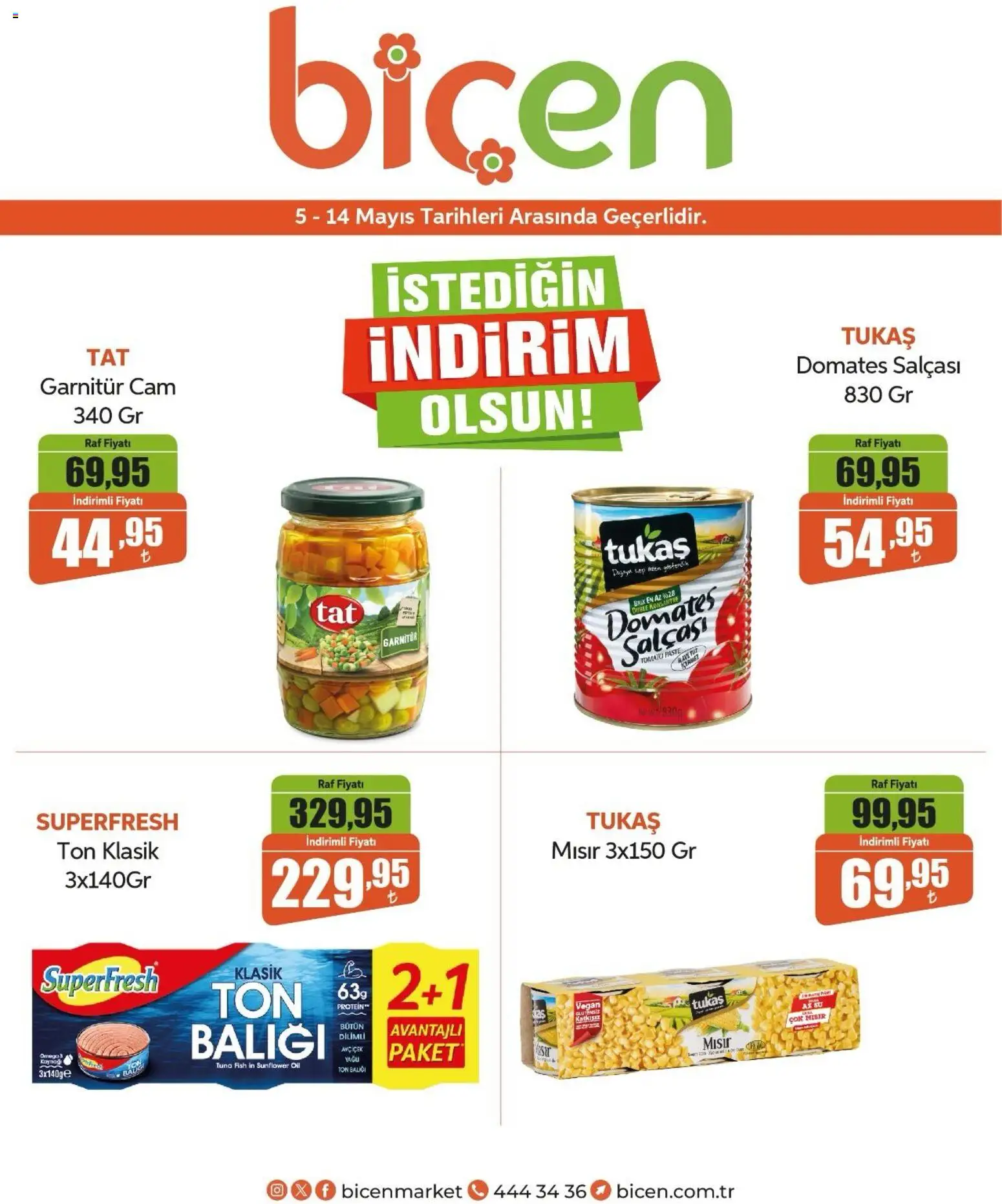 Biçen Market İndirim - 05.05.2026 tarihinden itibaren geçerlidir | Sayfa: 3 | Ürünler: Domates, Su, Ton balığı, Mısır