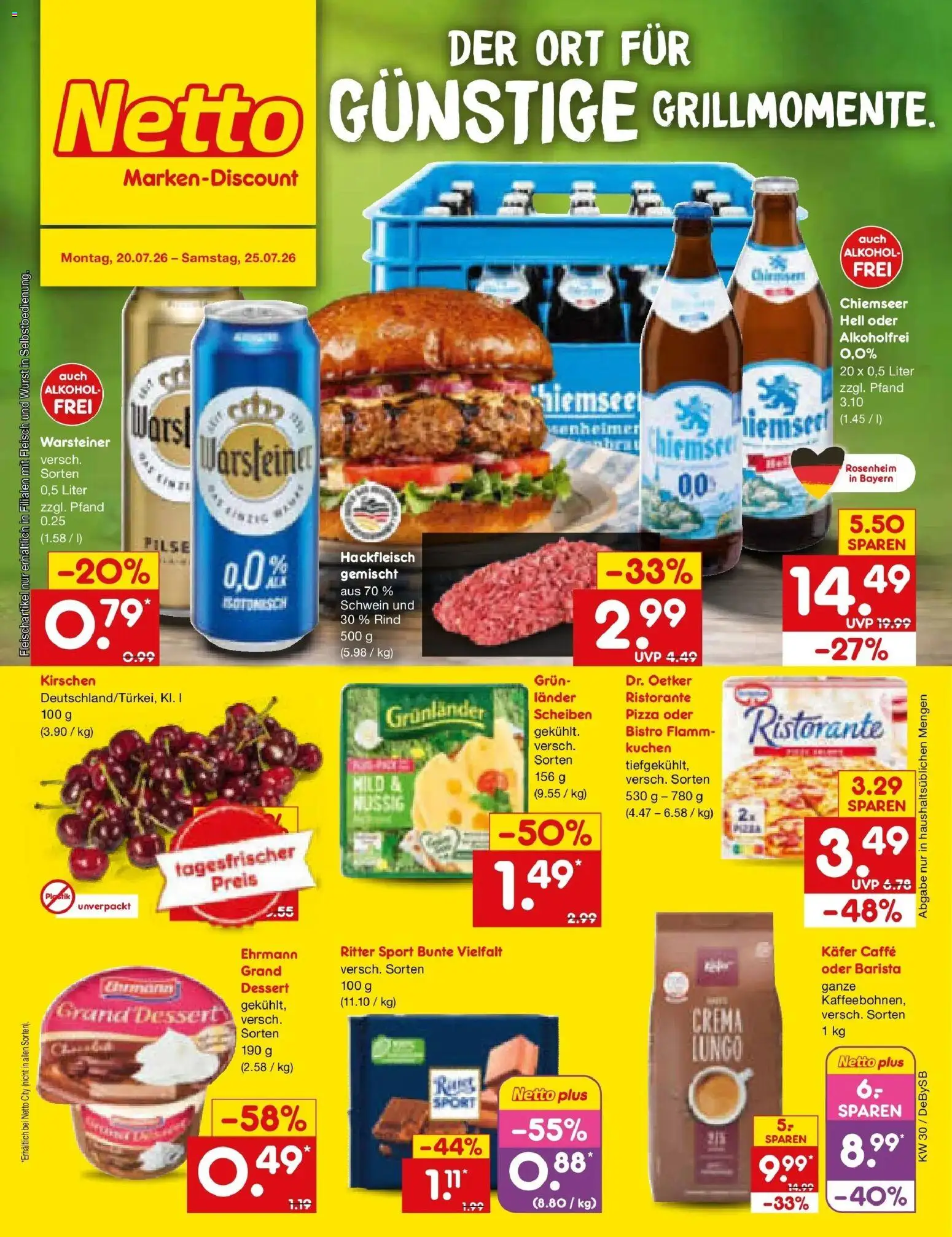 Netto Marken-Discount Prospekt Thierhaupten – gültig ab 20.07.2026 | Seite: 1 | Produkte: Ritter sport, Kirschen, Wurst, Kuchen