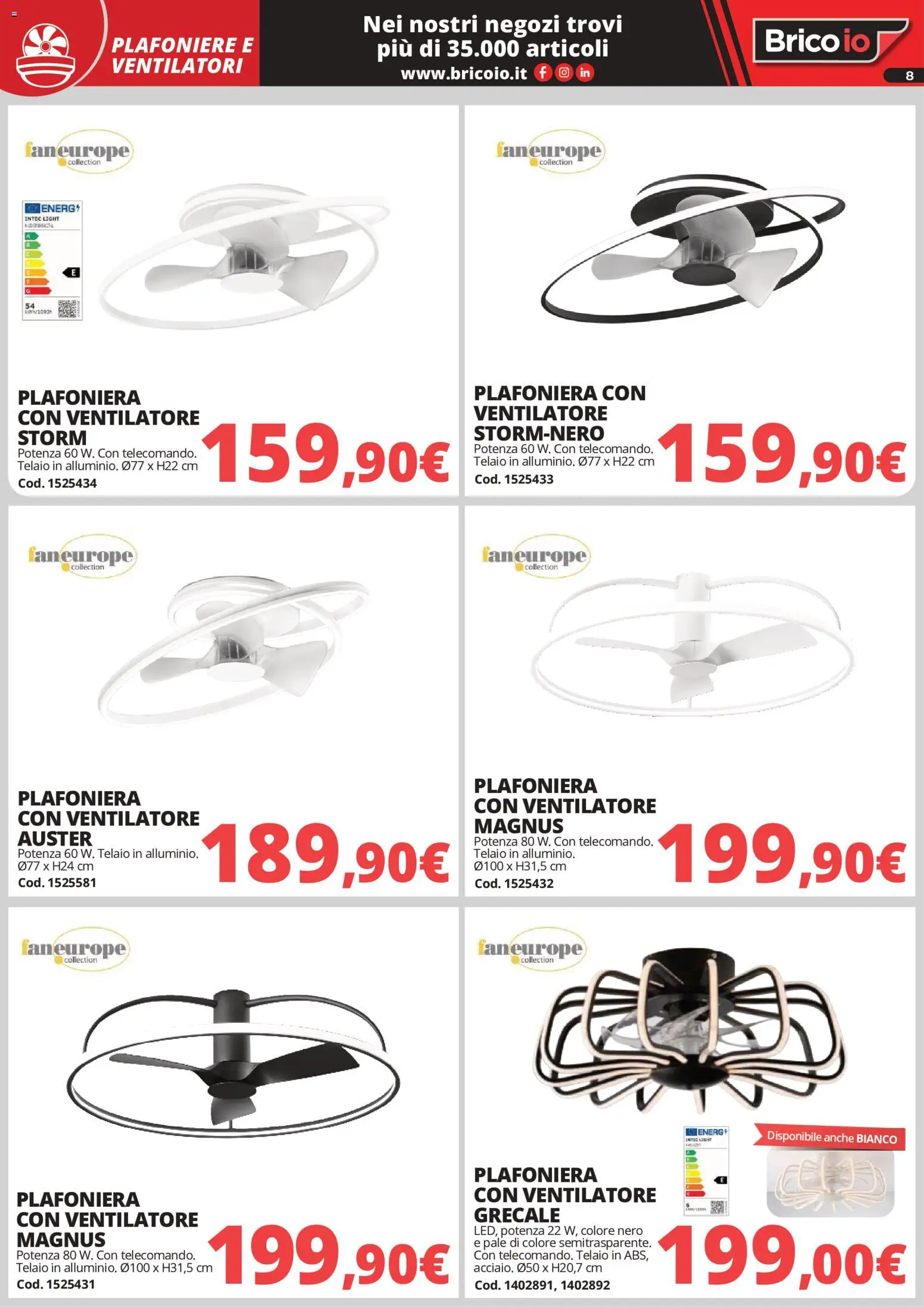Volantino Brico io del 01/05/2026 | Pagina: 8 | Prodotti: Ventilatore, Telecomando