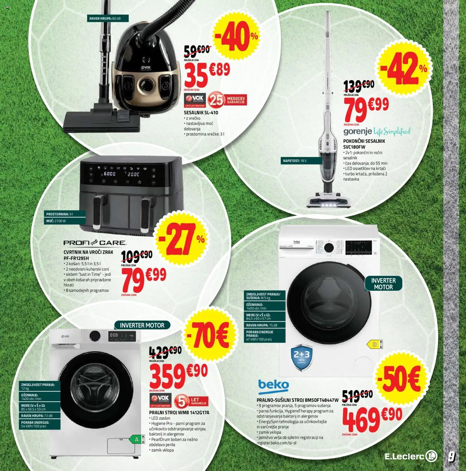 Novi E.leclerc katalog ponudbe – veljaven od 10.06.2026 | Stran: 9 | Izdelki: Pralni stroj, Sesalnik