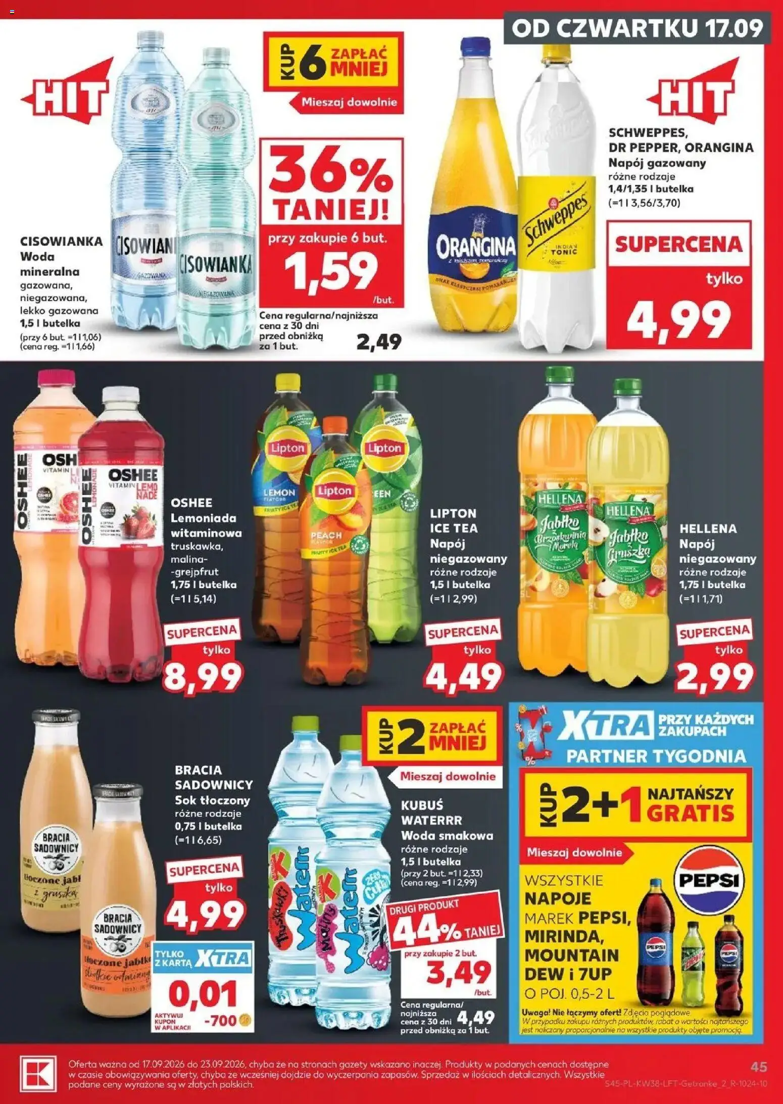 Kaufland gazetka od 17.09.2026 - od jutra PDF | Strona: 45 | Produkty: Kubuś, Pepsi, Oshee, Woda