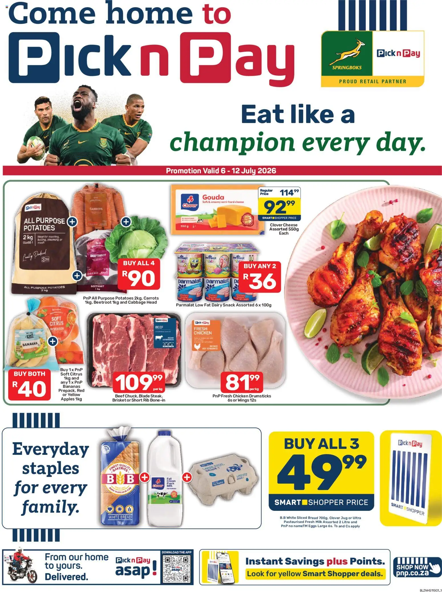New Pick n Pay catalogue – valid from 06/07/2026 | Page: 1 | Products: Cheese, Chicken, Apples, Beef