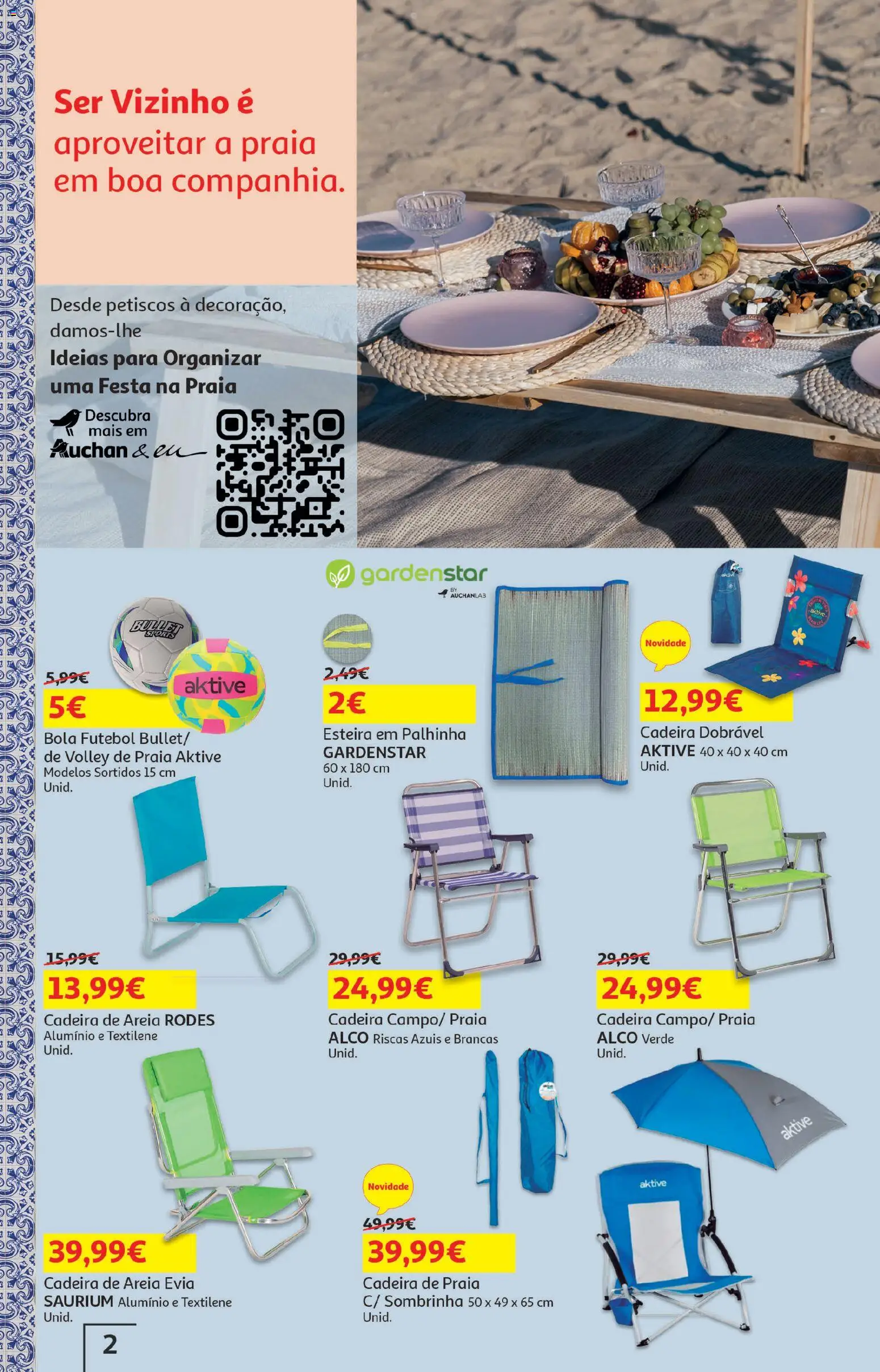 Auchan - Férias de Verão  - Viagem e Praia │ válido de 16.06.2026 | Página: 2 | Produtos: Areia, Cadeira de praia, Esteira, Cadeira