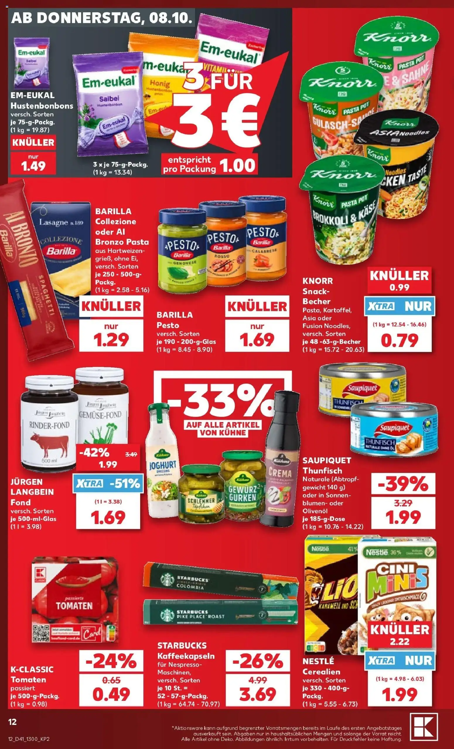 Prospekt Kaufland ab 08.10.2026 » Angebote Online zum Blättern | Seite: 12 | Produkte: Käse, Barilla, Starbucks, Gurken
