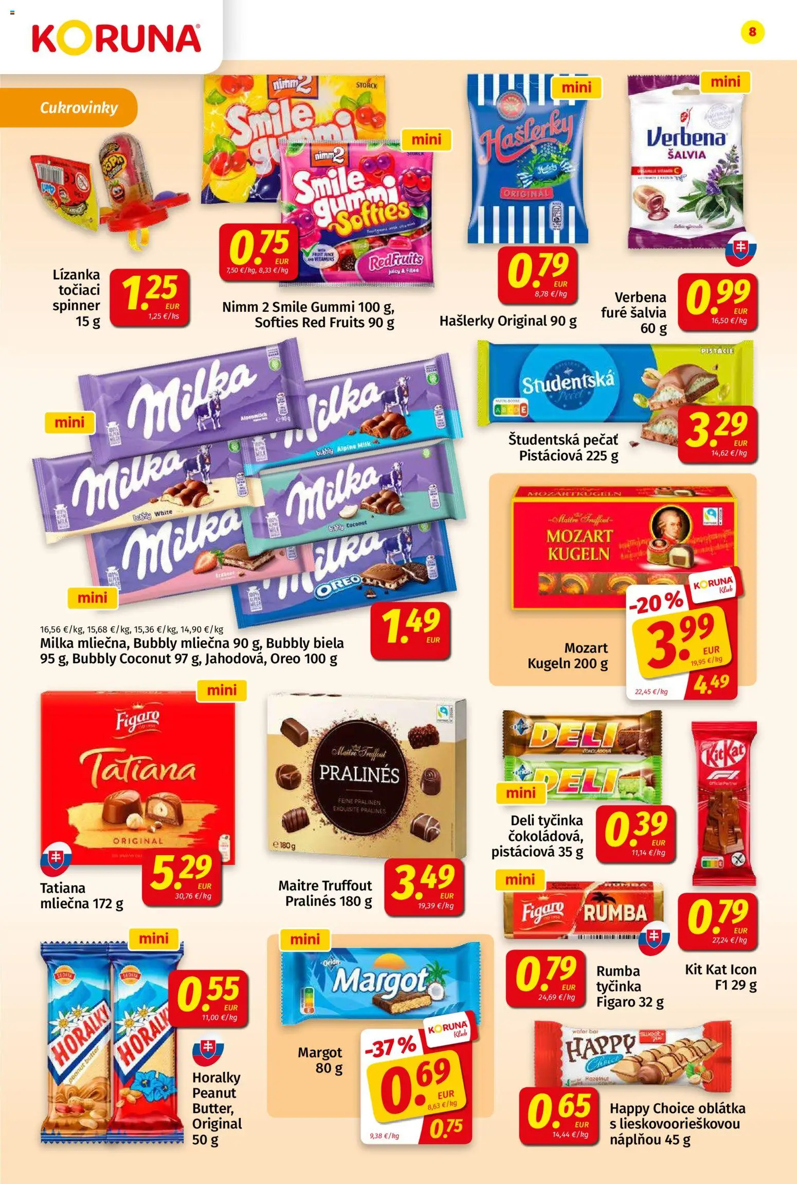 Nové Koruna akcie – leták je platný od 31.07.2026 | Strana: 8 | Produkty: Cukrovinky, Oreo, Študentská pečať, Pistácie