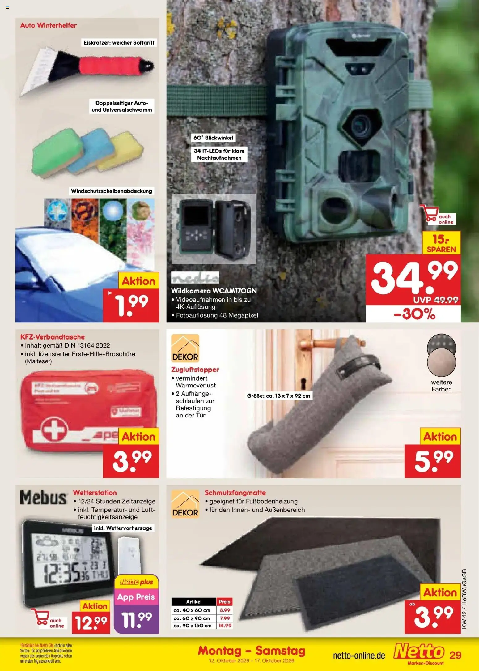 Netto Marken-Discount Prospekt Oldenburg (ab 12.10.2026) » Angebote | Seite: 39 | Produkte: Wetterstation, Tür, Schmutzfangmatte