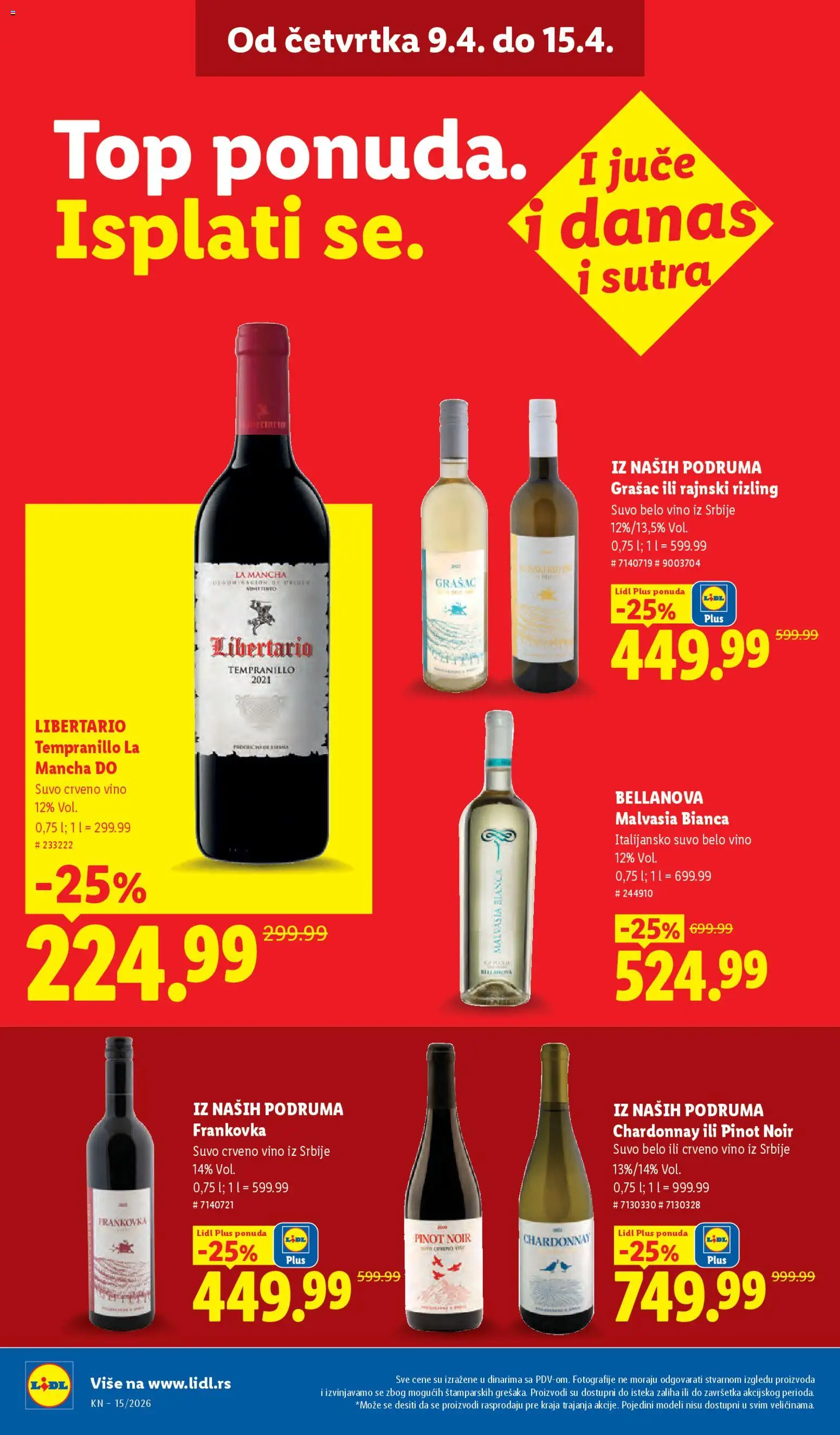Lidl katalog - važi od 09.04.2026 | Strana: 26 | Proizvode: Chardonnay, Crveno vino, Belo vino, Vino