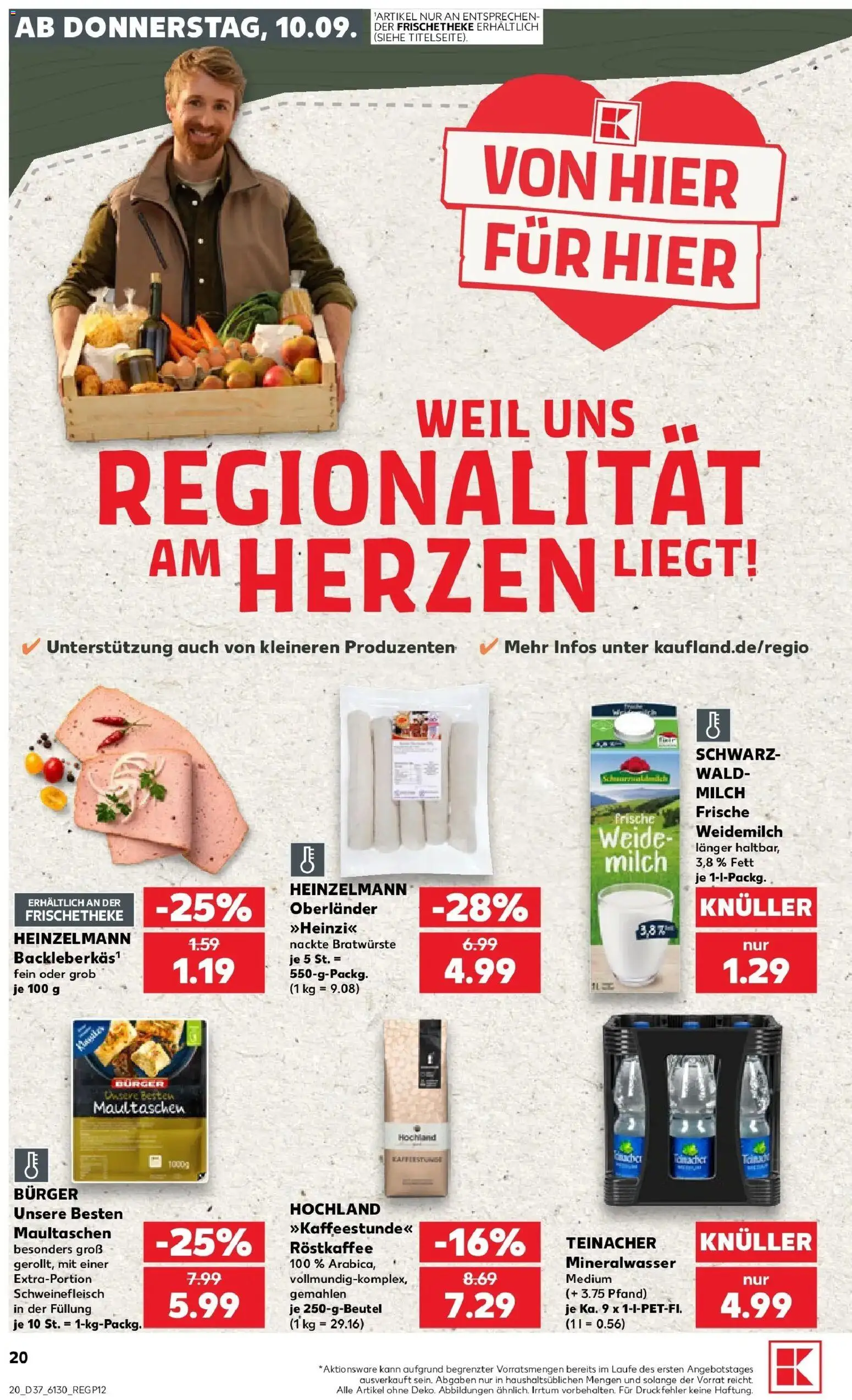 Prospekt Kaufland ab 10.09.2026 » Angebote Online zum Blättern | Seite: 20 | Produkte: Milch, Burger, Schweinefleisch, Maultaschen