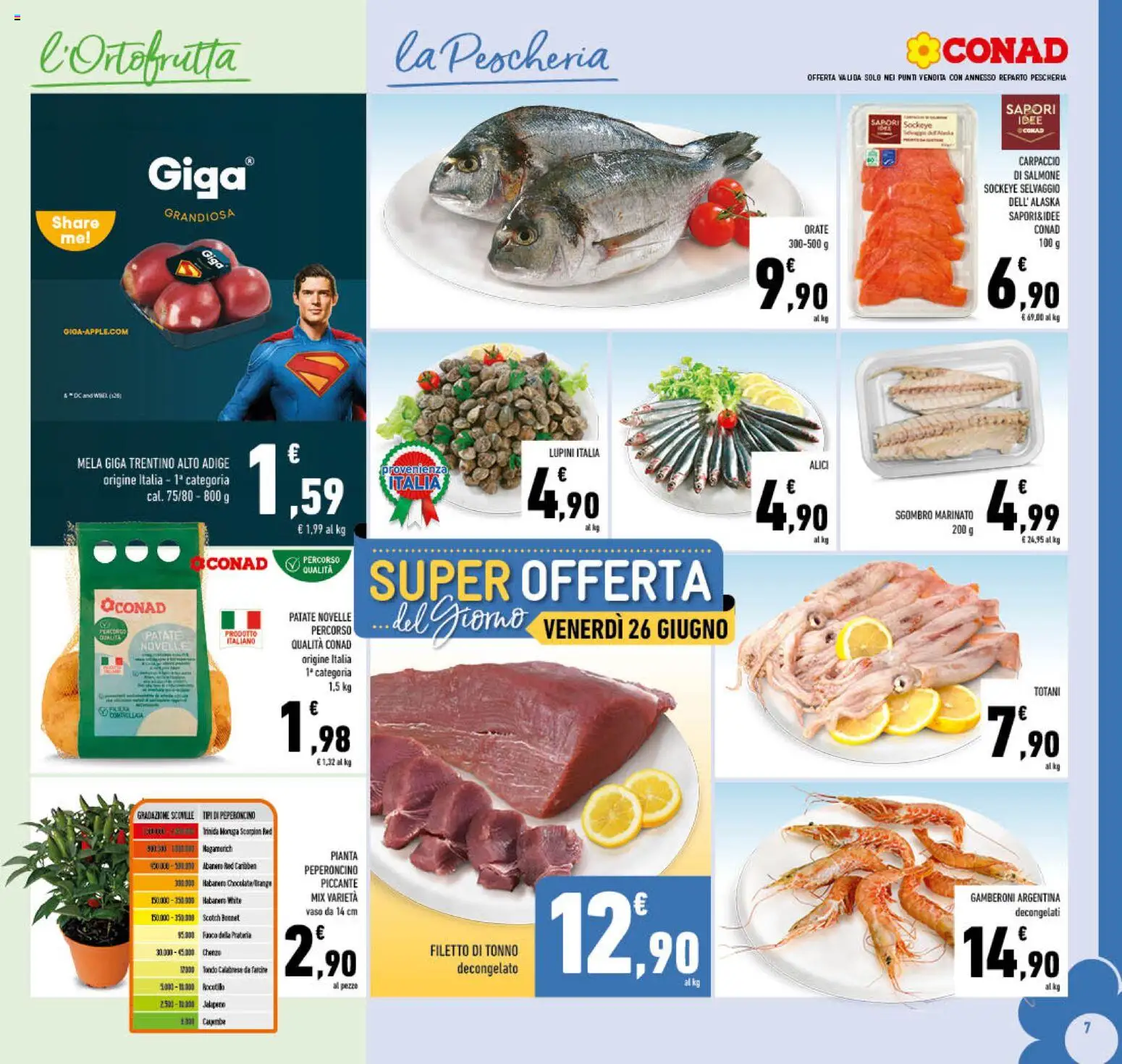 Volantino Conad del 17.06.2026 | Pagina: 7 | Prodotti: Salmone, Patate, Gamberoni, Vaso