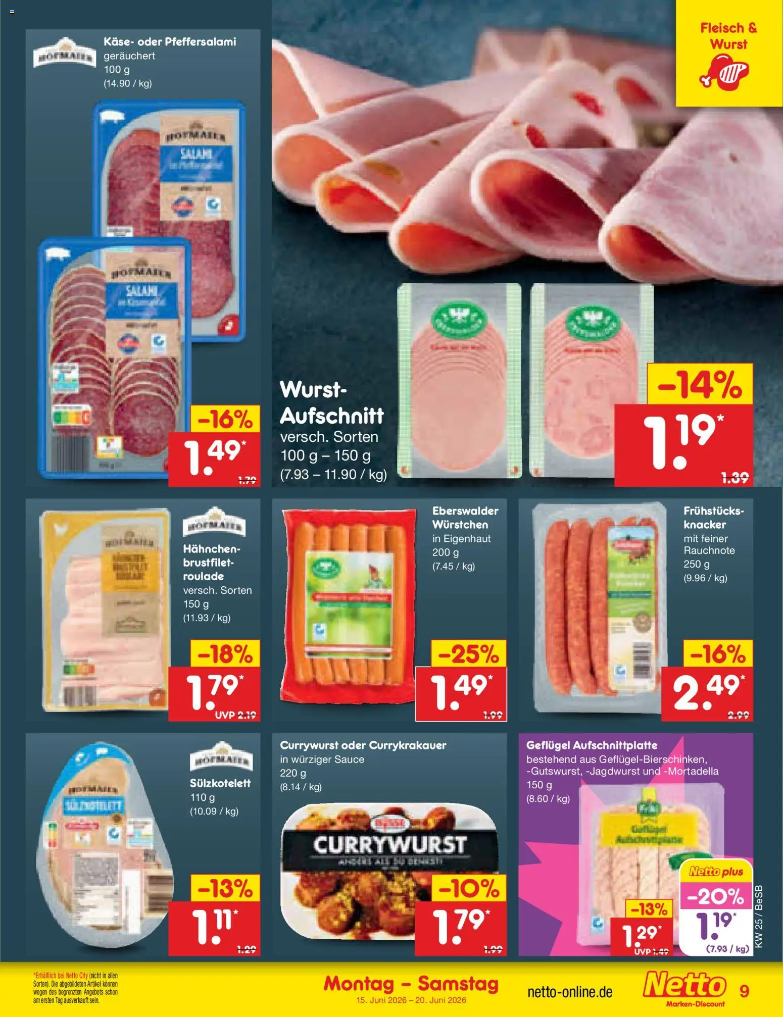 Netto Marken-Discount Prospekt – gültig ab 15.06.2026 | Seite: 11 | Produkte: Hahnchen, Käse, Wurst, Fleisch