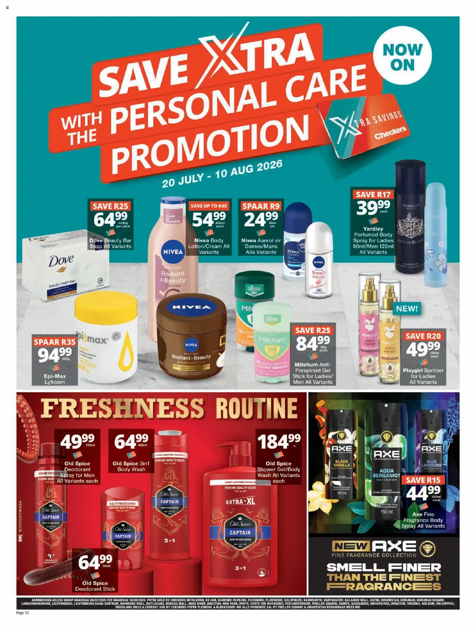 New Checkers catalogue – valid from 20/07/2026 | Page: 10 | Products: Shower, Fragrance, Cream, Deodorant