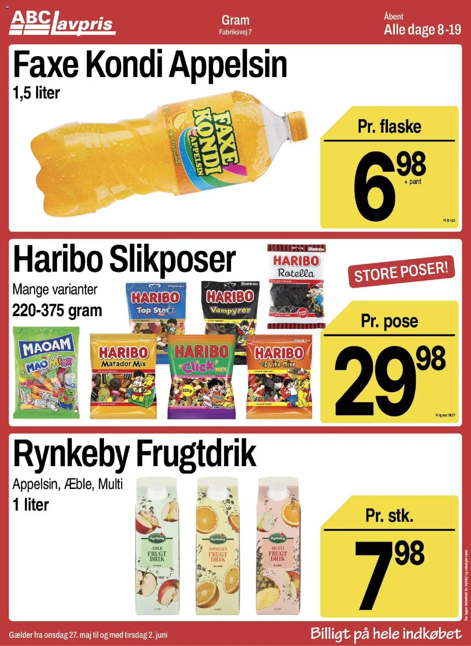 Abc Lavpris tilbudsavis – gyldig fra 27.05.2026 | Side: 1 | Produkter: Faxe Kondi