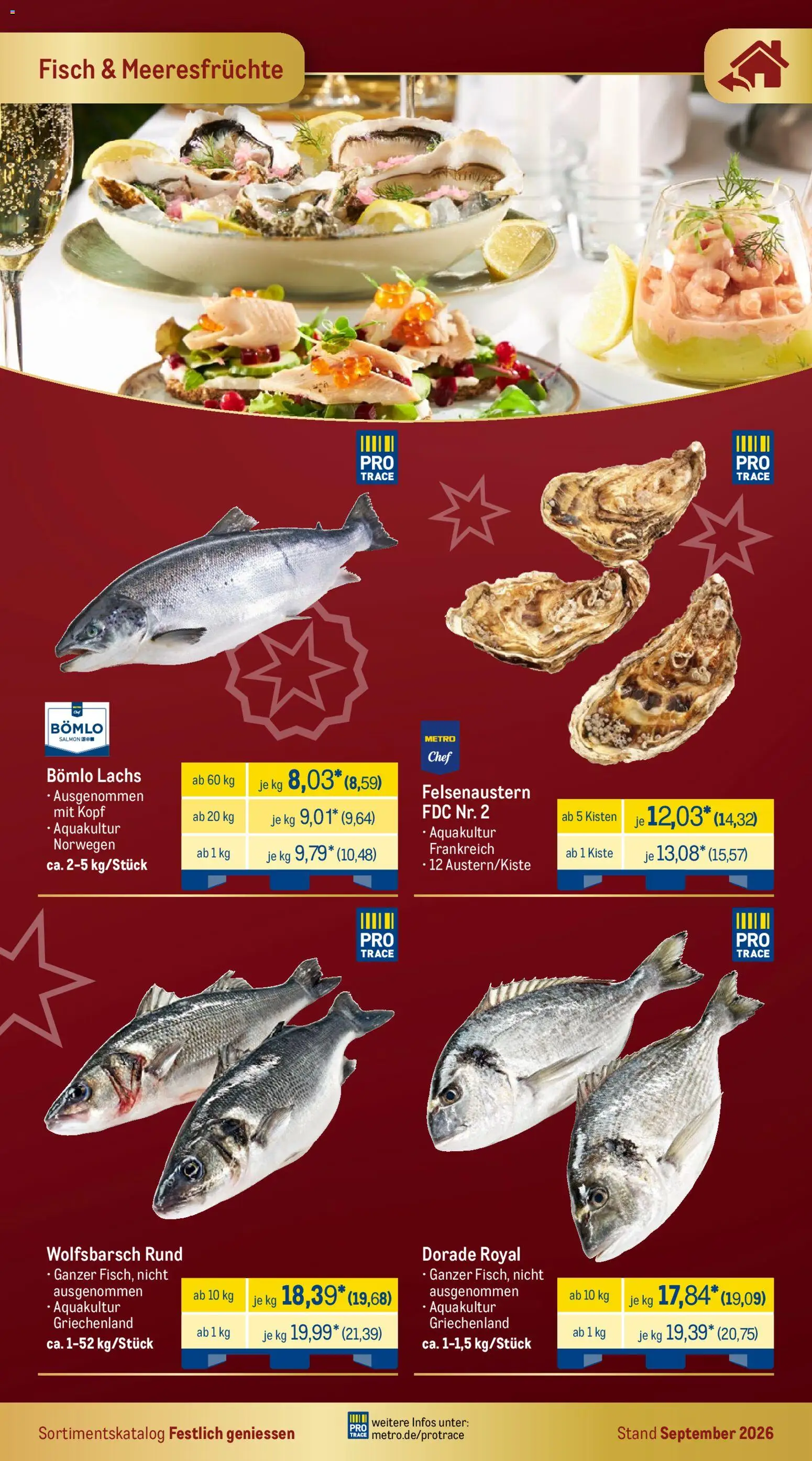 Metro Festlich Geniessen – gültig ab 01.09.2026 | Seite: 10 | Produkte: Dorade, Fisch, Lachs, Meeresfrüchte