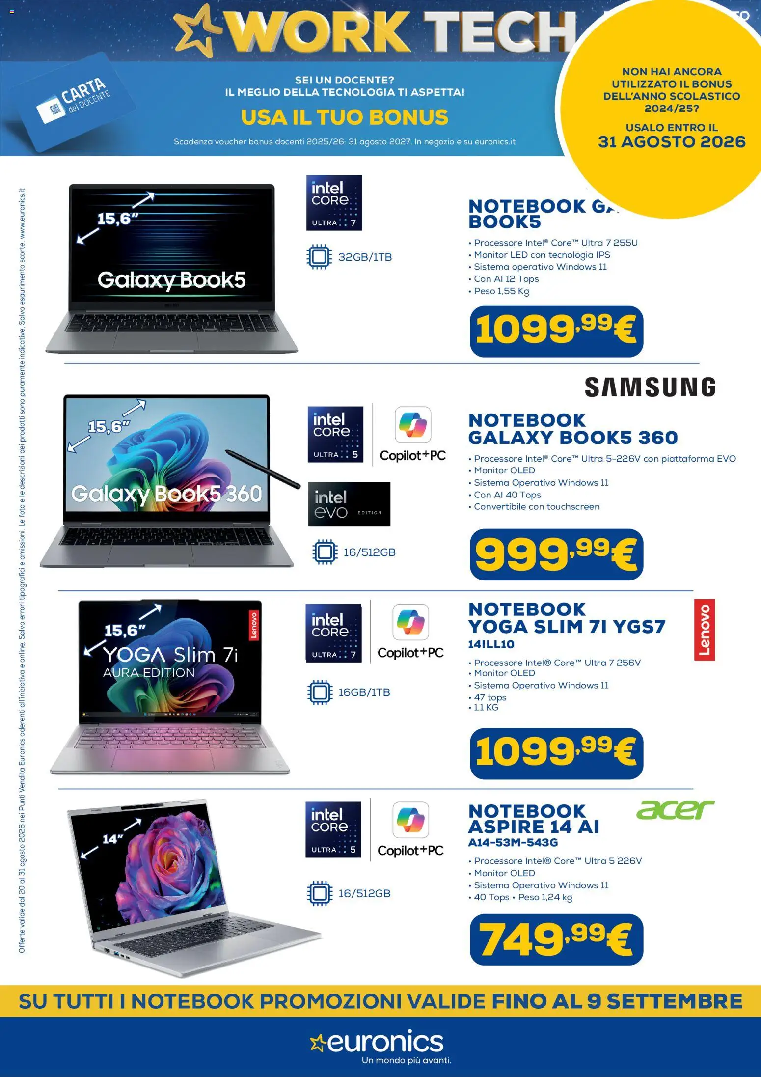 Volantino Euronics del 20/08/2026 | Pagina: 7 | Prodotti: Monitor, Notebook, Samsung