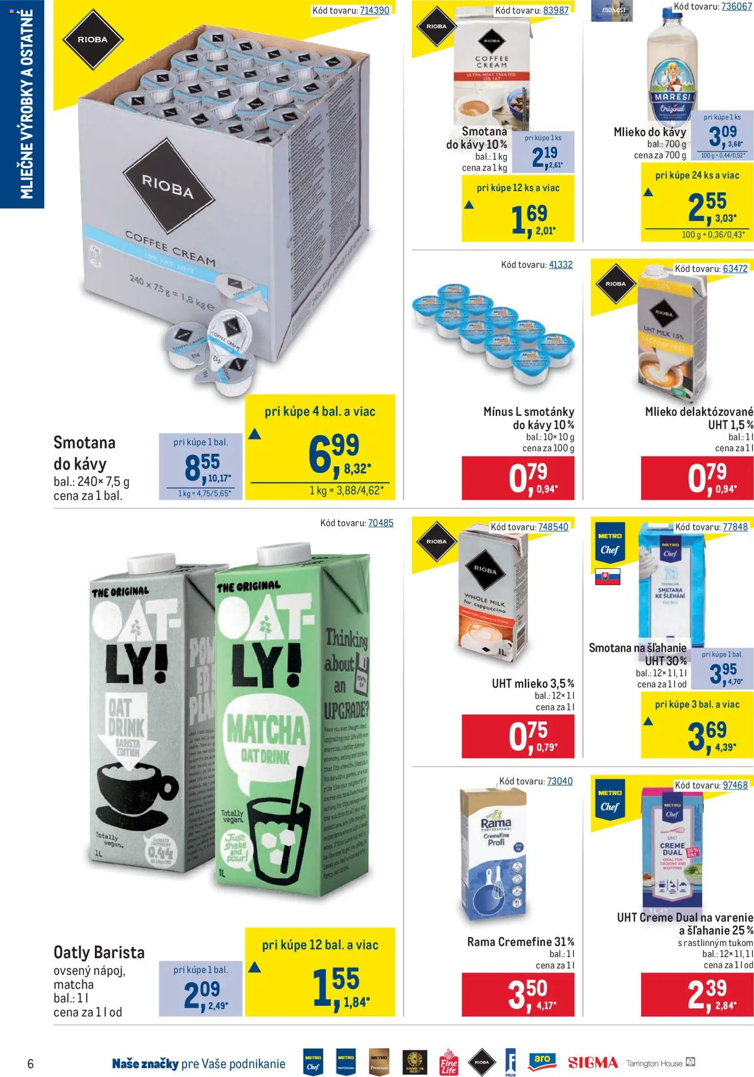 Nové Metro akcie – leták je platný od 22.04.2026 | Strana: 6 | Produkty: Mlieko, Barista, Smotana, Rama