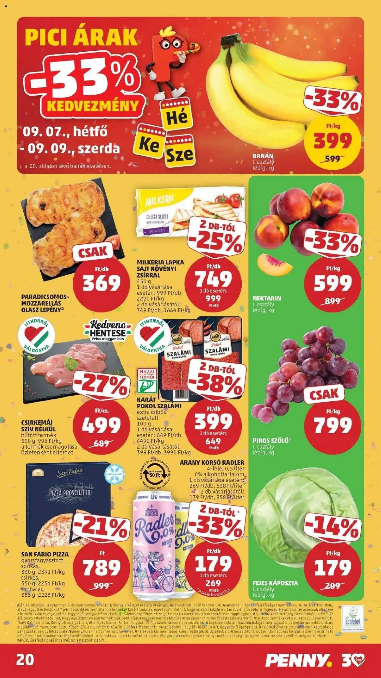 PENNY akciós ujság - amely érvényes a következő dátumtól: 2026.09.03. | Oldal: 20 | Termékek: Radler, Sajt, Banán, Prosciutto