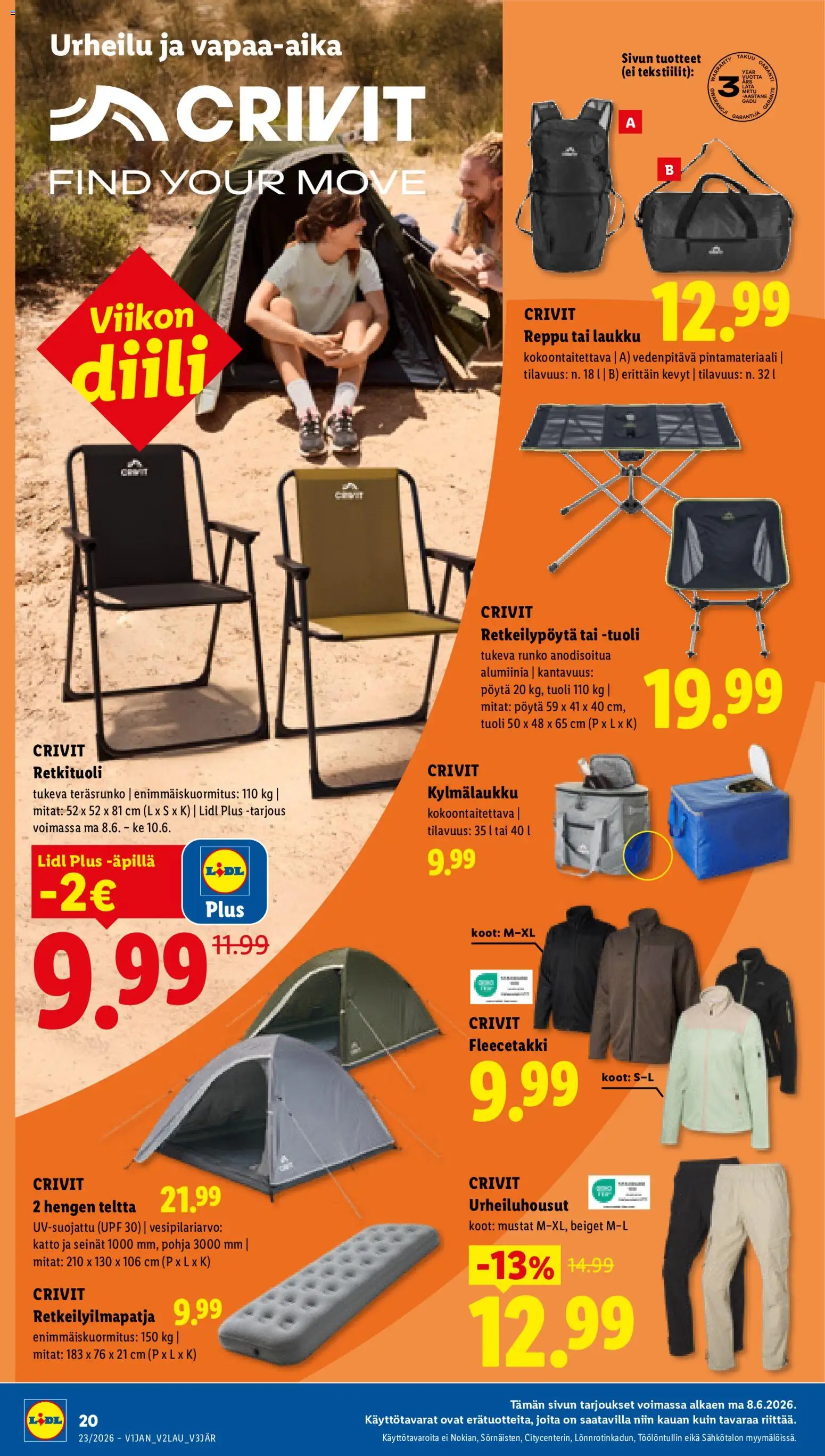 Lidl tarjoukset – voimassa 04.06.2026 alkaen | Sivu: 28 | Tuotteet: Pöytä, Tuoli, Reppu, Teltta