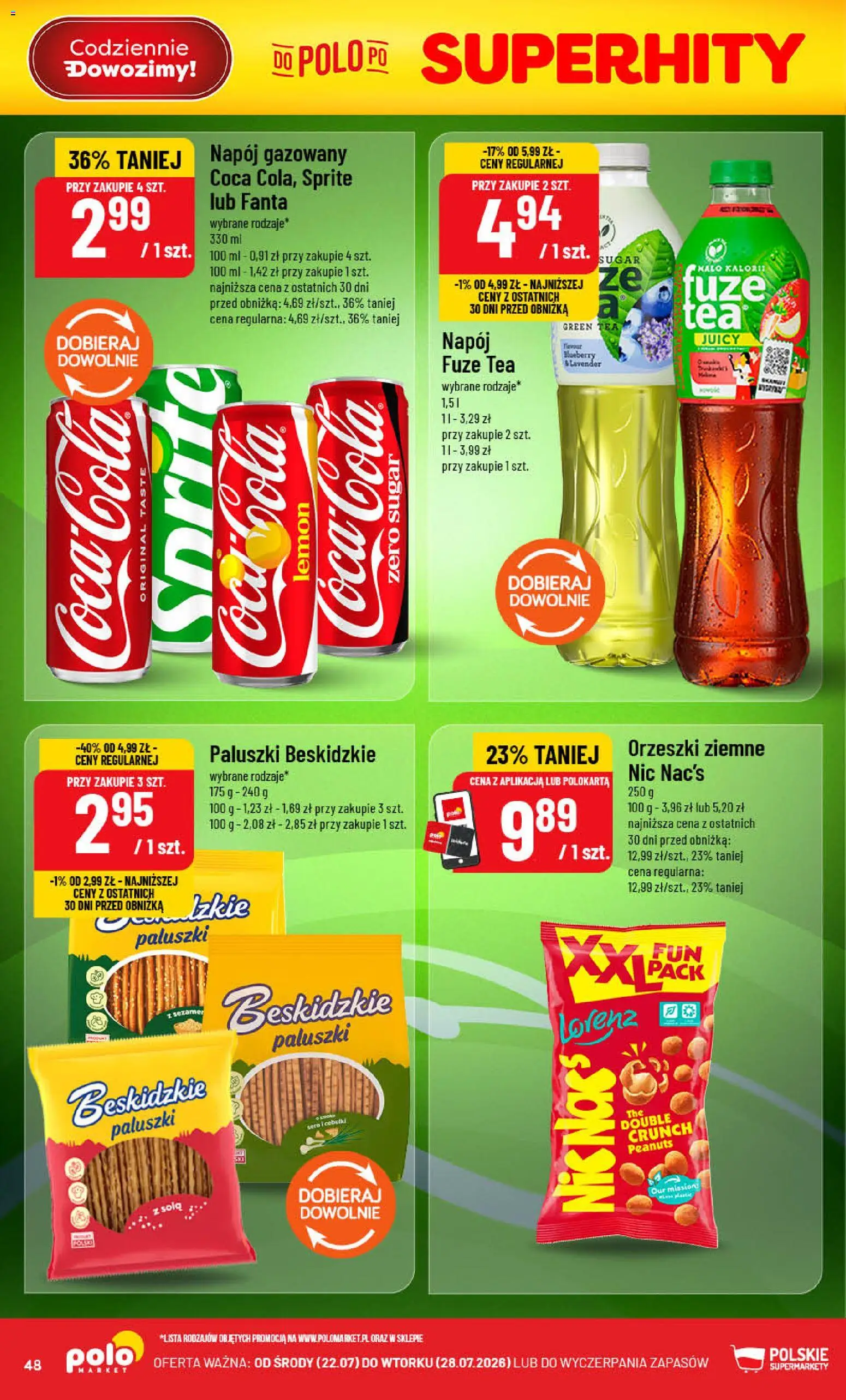 POLOmarket gazetka od 22.07.2026 | Strona: 48 | Produkty: Sprite, Paluszki, Orzeszki ziemne