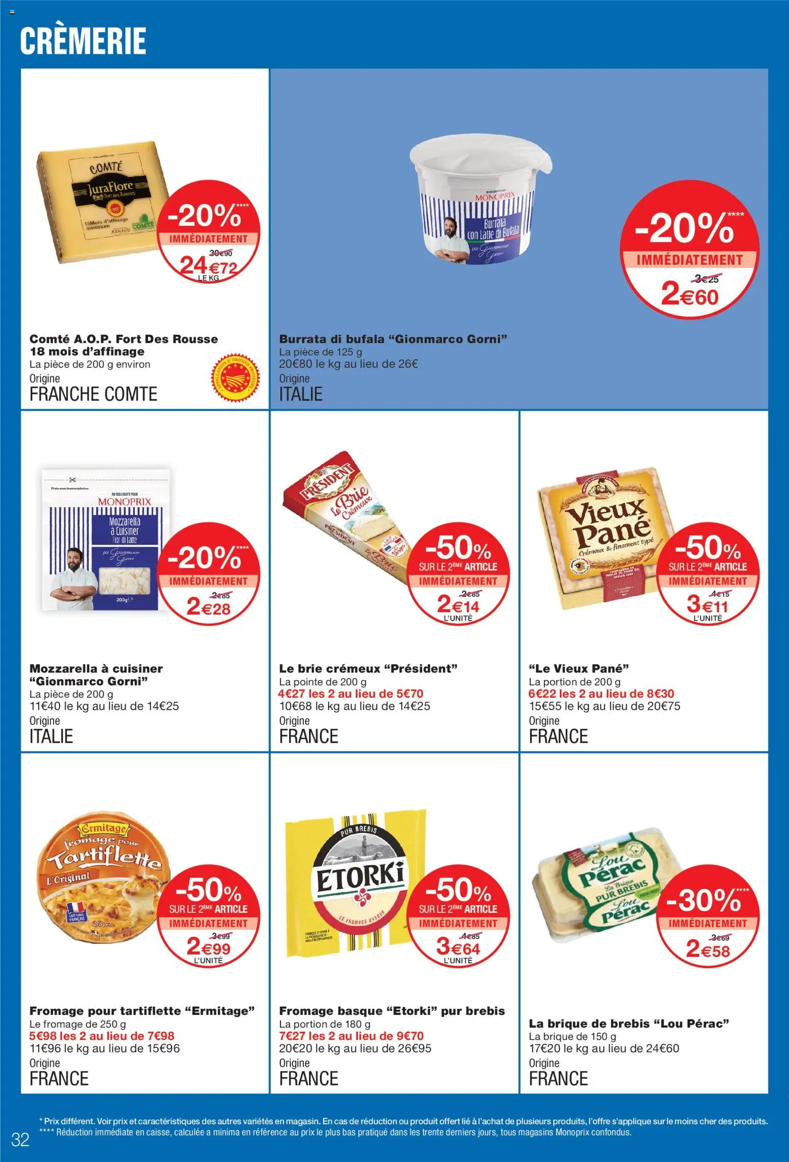 {H1} | Page: 32 | Produits: Mozzarella, Lait, Burrata di bufala, Fromage pour tartiflette