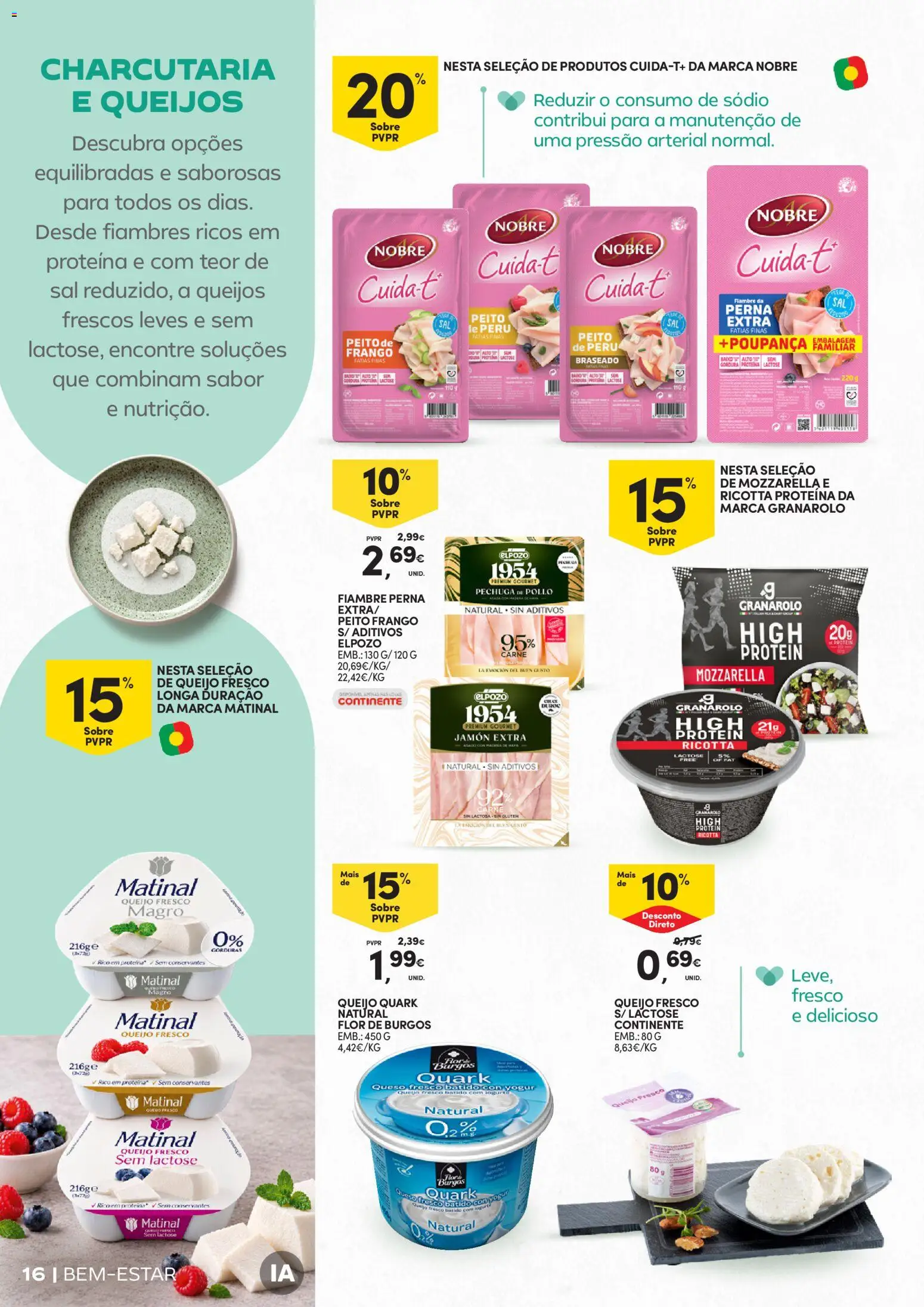 Continente Bem-Estar Assim toda a gente come melhor │ válido de 20/10/2026 | Página: 16 | Produtos: Fiambre, Frango, Peru, Iogurte